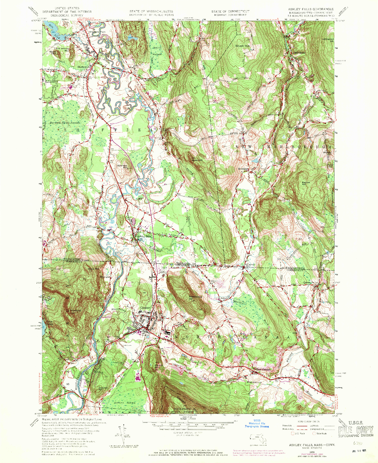 USGS 1:24000-SCALE QUADRANGLE FOR ASHLEY FALLS, MA 1958