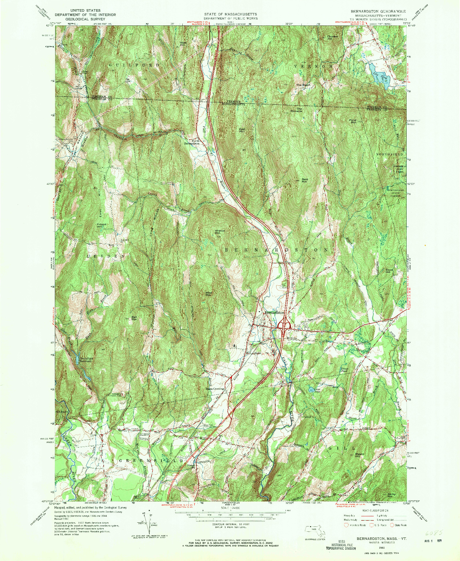 USGS 1:24000-SCALE QUADRANGLE FOR BERNARDSTON, MA 1961