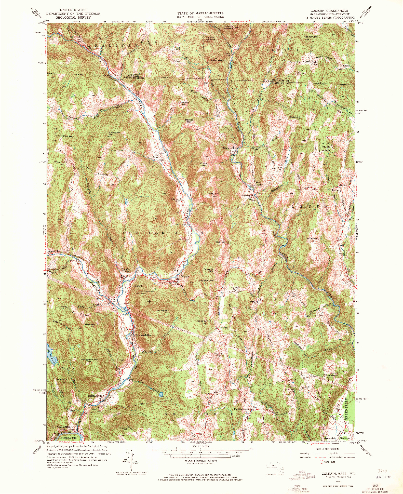 USGS 1:24000-SCALE QUADRANGLE FOR COLRAIN, MA 1961