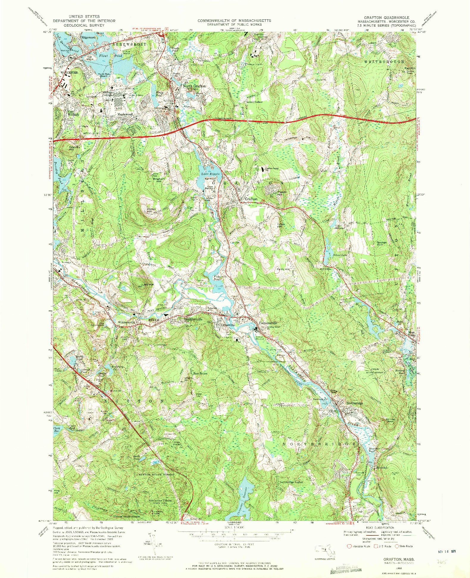 USGS 1:24000-SCALE QUADRANGLE FOR GRAFTON, MA 1969