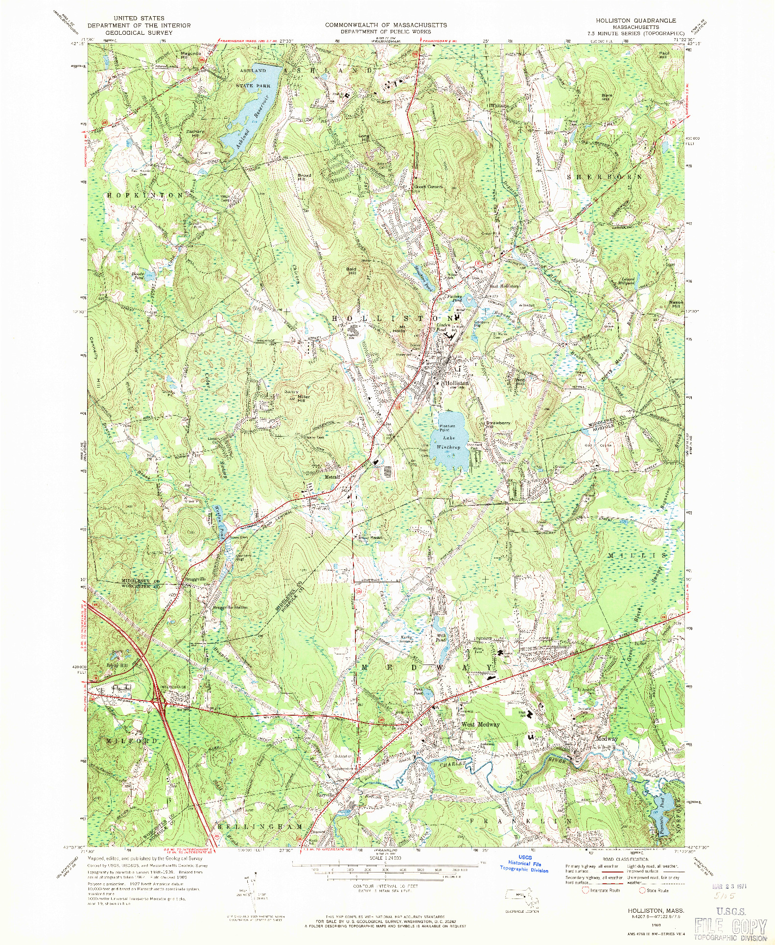 USGS 1:24000-SCALE QUADRANGLE FOR HOLLISTON, MA 1969