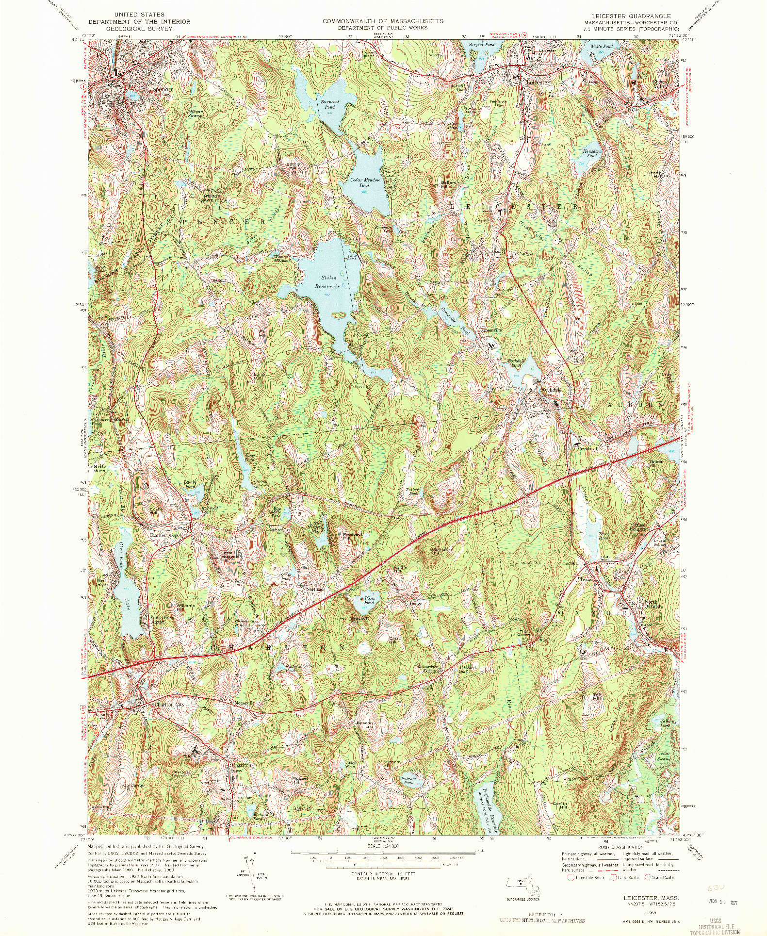 USGS 1:24000-SCALE QUADRANGLE FOR LEICESTER, MA 1969