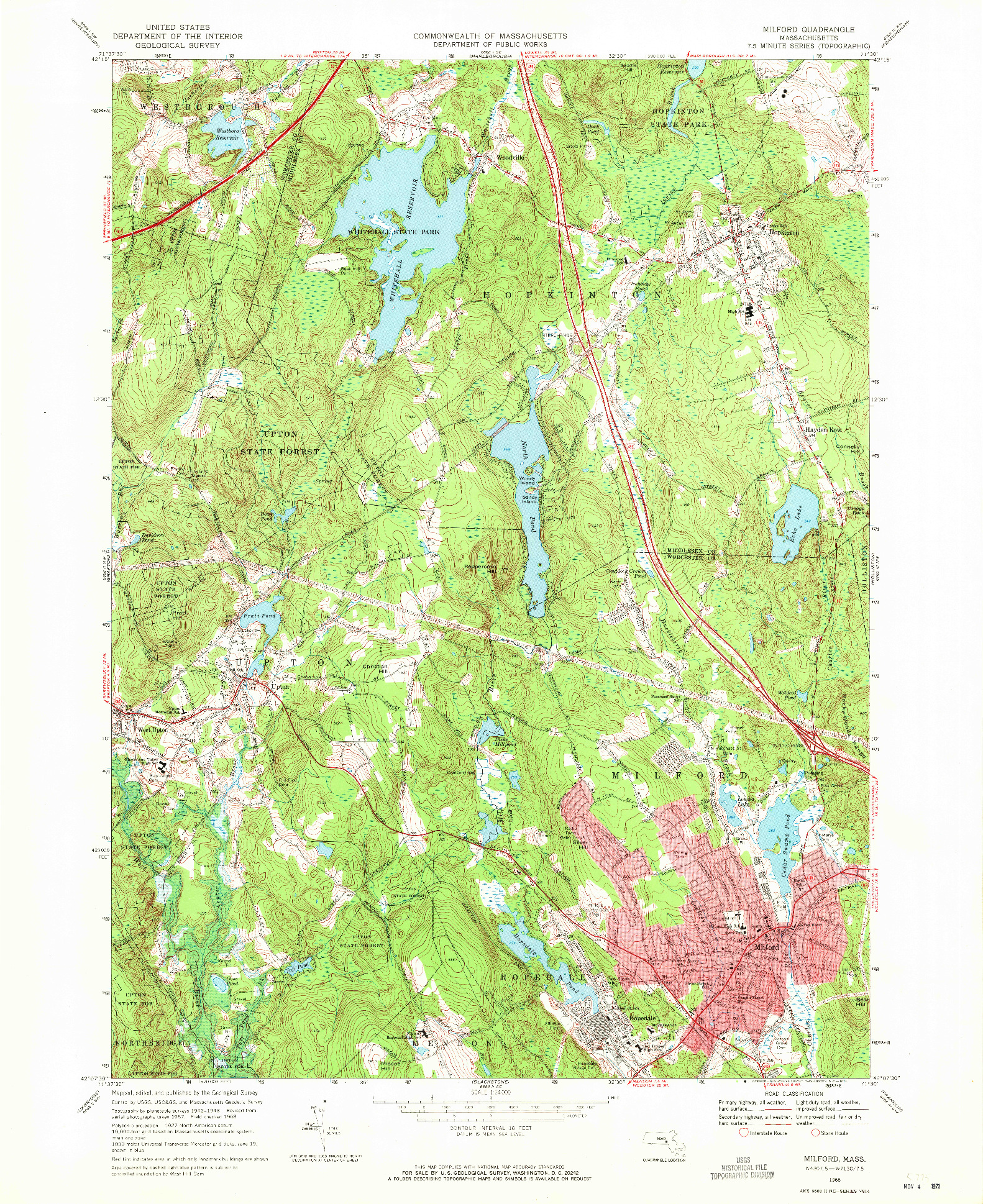 USGS 1:24000-SCALE QUADRANGLE FOR MILFORD, MA 1968