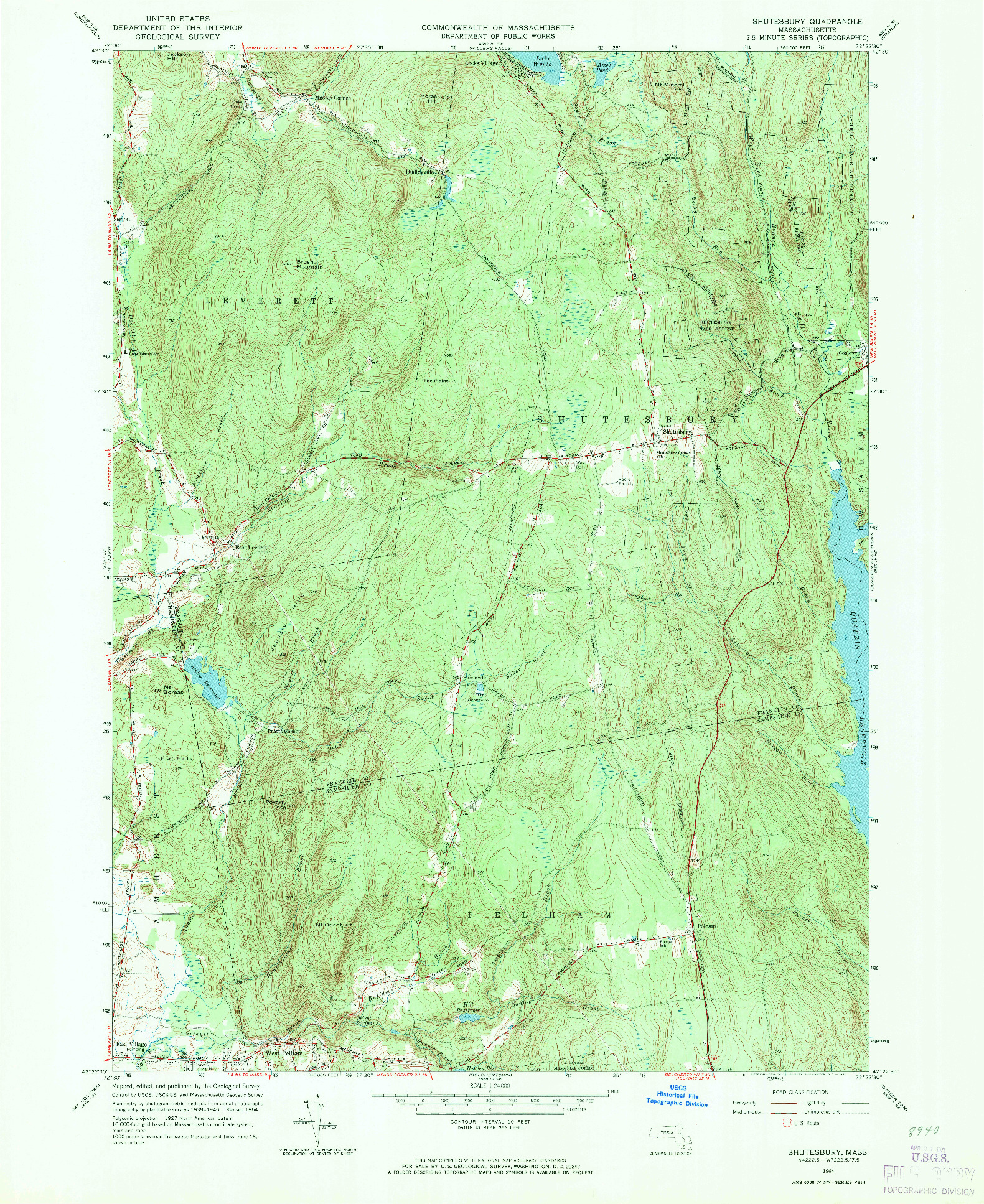 USGS 1:24000-SCALE QUADRANGLE FOR SHUTESBURY, MA 1964