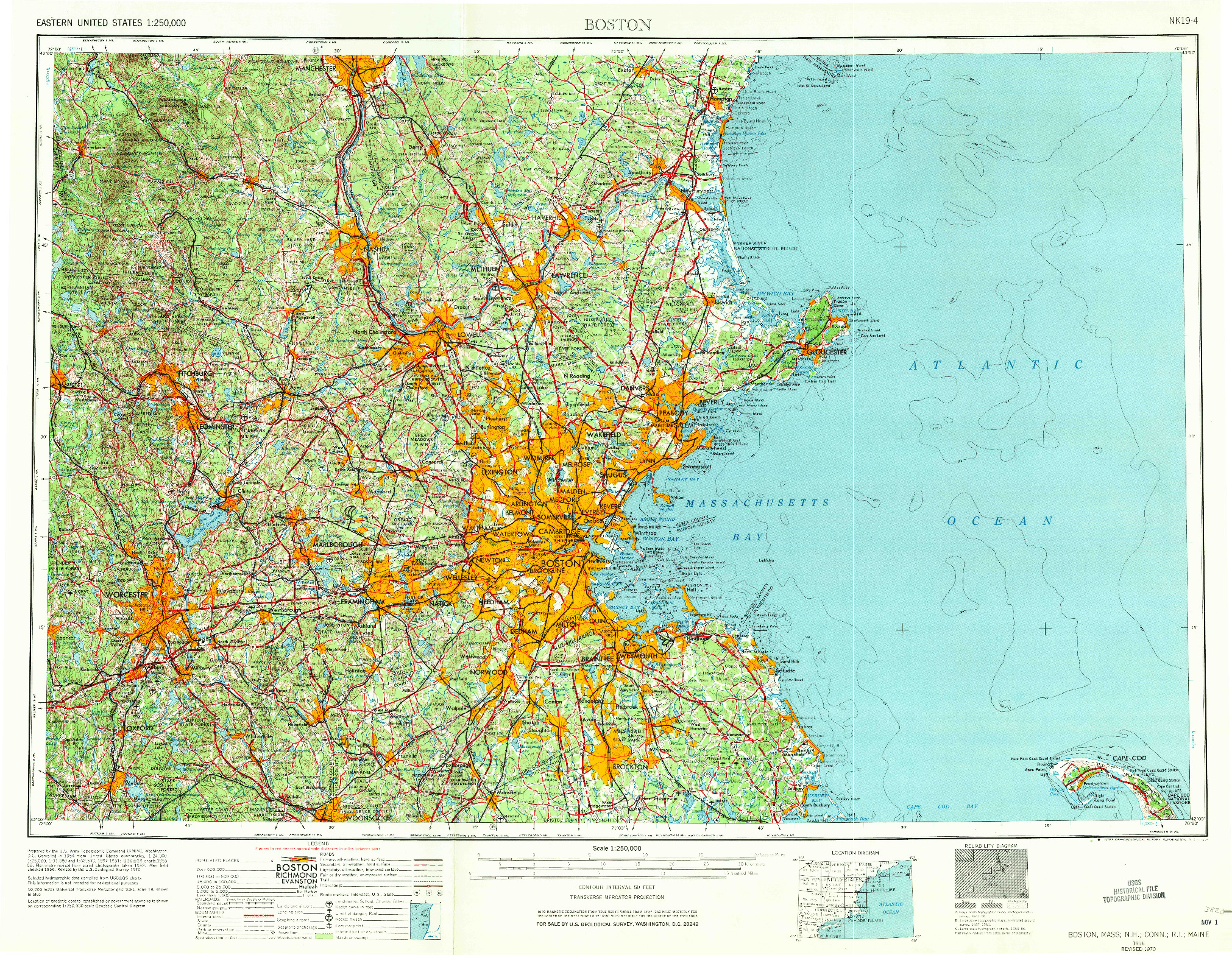 USGS 1:250000-SCALE QUADRANGLE FOR BOSTON, MA 1956