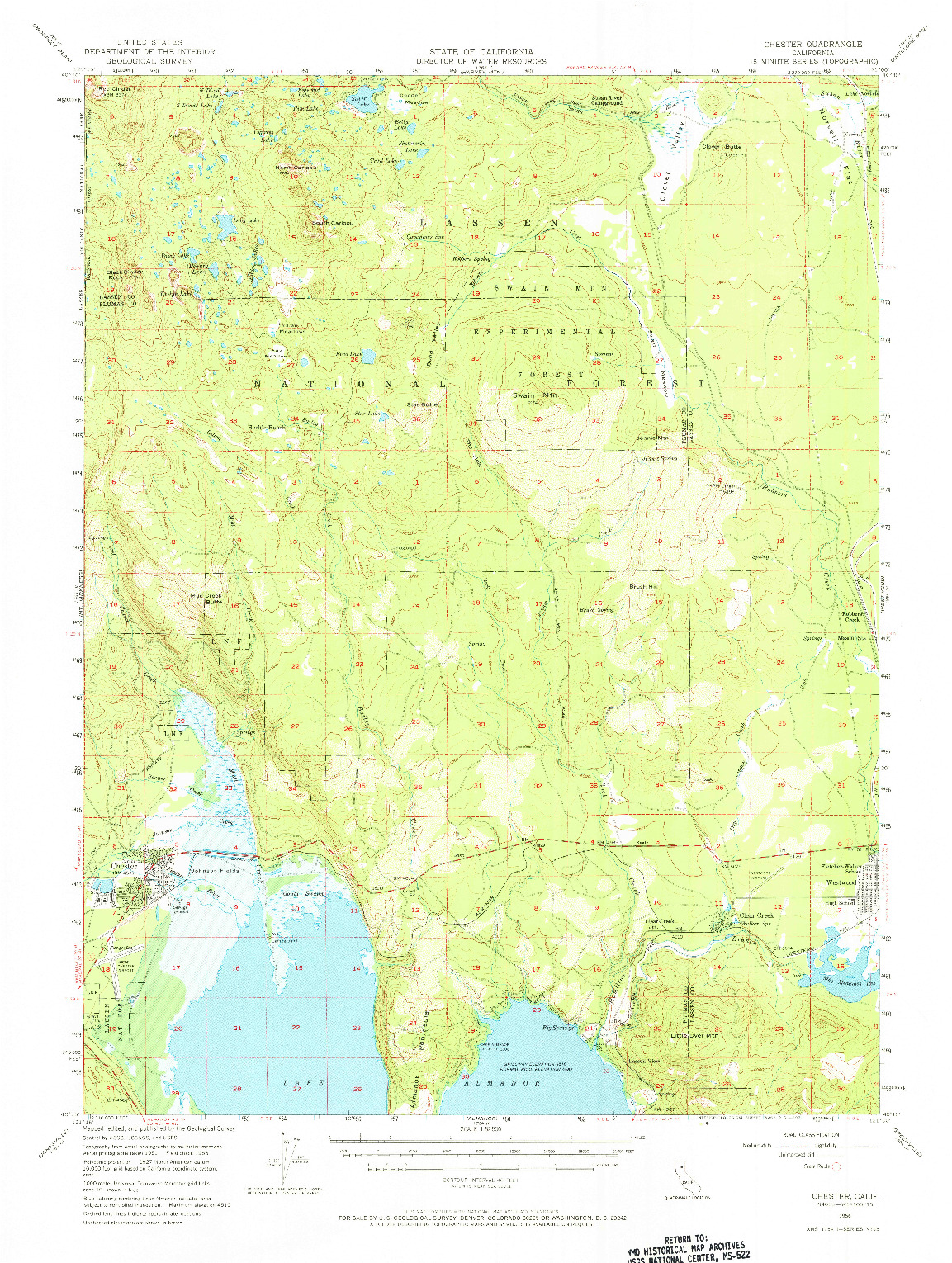 USGS 1:62500-SCALE QUADRANGLE FOR CHESTER, CA 1956