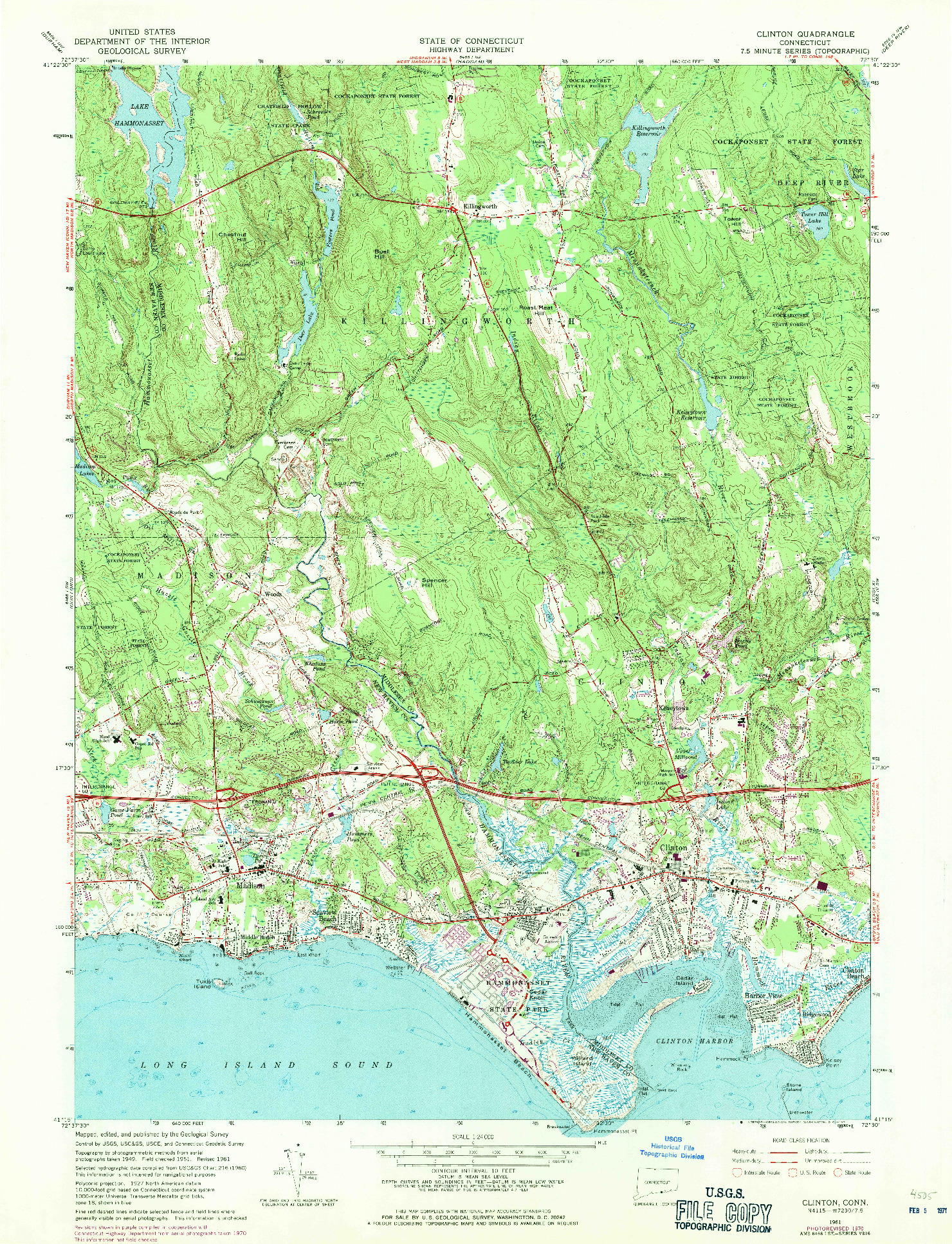 USGS 1:24000-SCALE QUADRANGLE FOR CLINTON, CT 1961