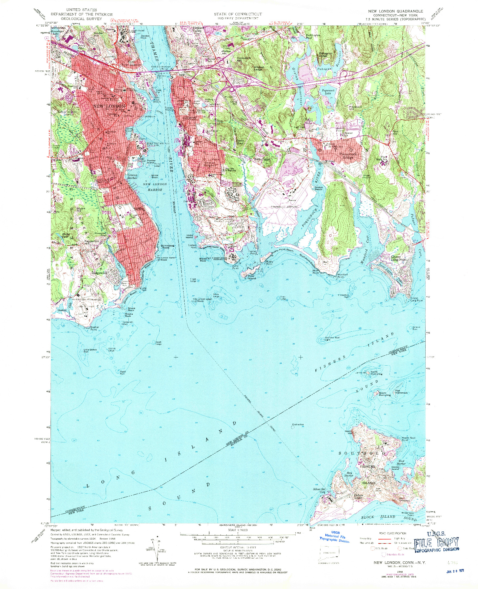 USGS 1:24000-SCALE QUADRANGLE FOR NEW LONDON, CT 1958