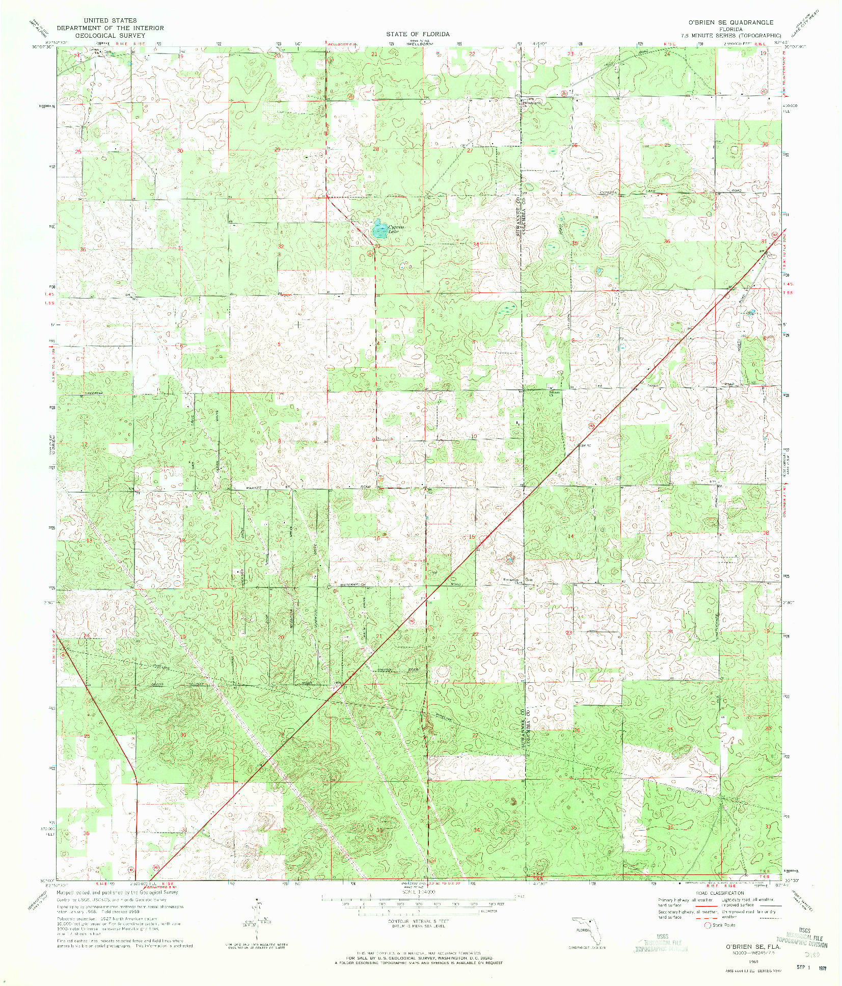 USGS 1:24000-SCALE QUADRANGLE FOR O'BRIEN SE, FL 1969