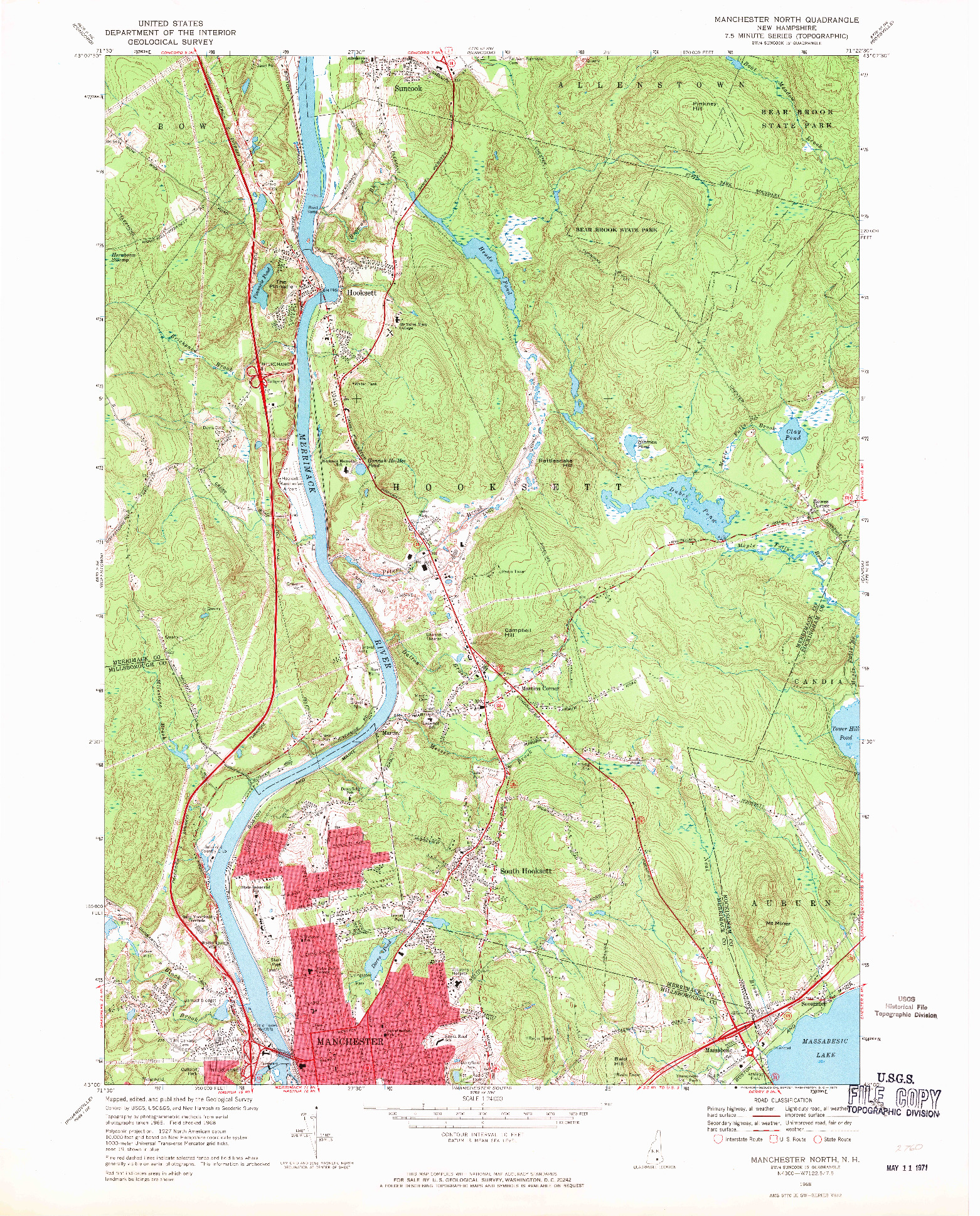 USGS 1:24000-SCALE QUADRANGLE FOR MANCHESTER NORTH, NH 1968