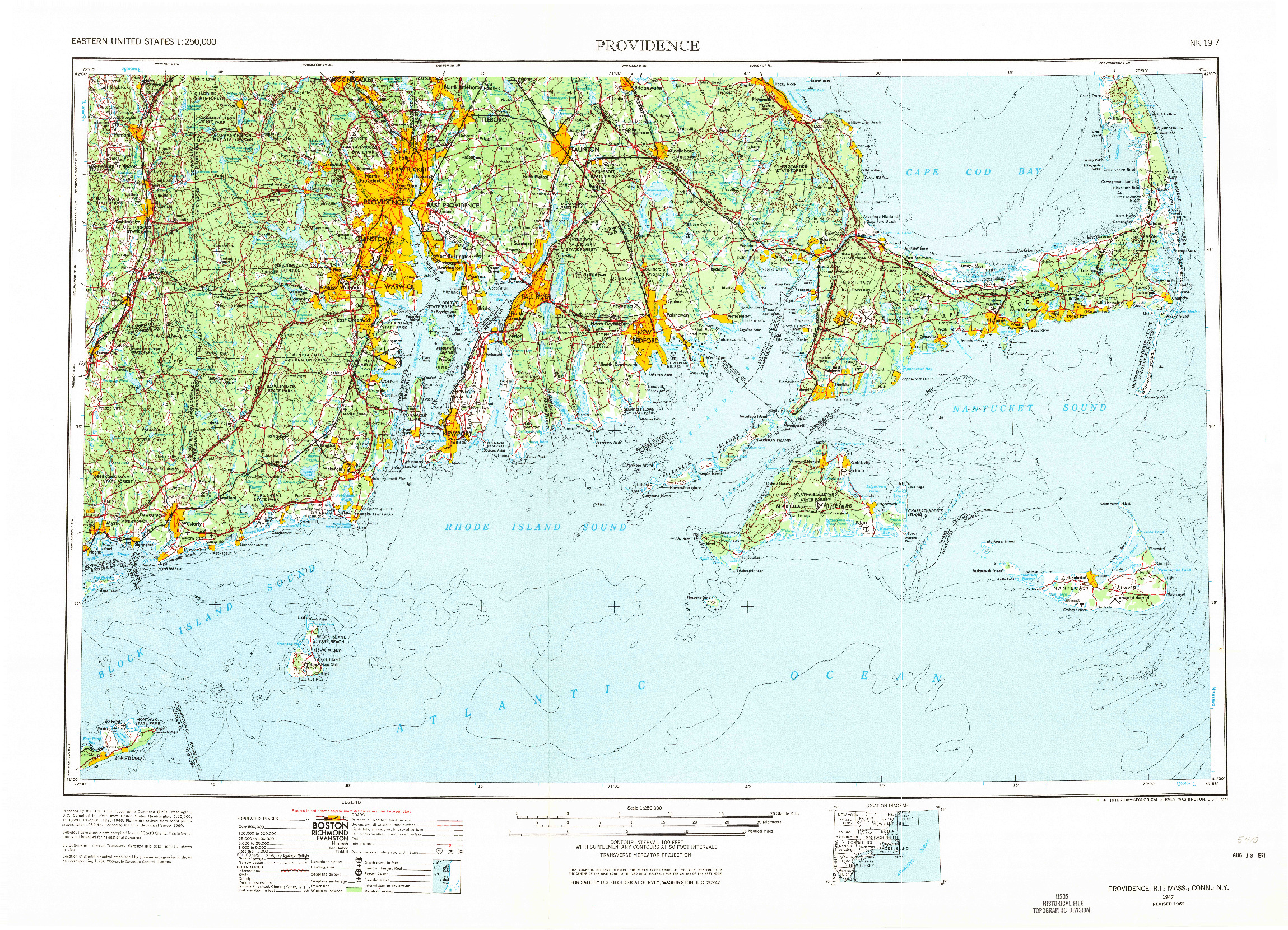 USGS 1:250000-SCALE QUADRANGLE FOR PROVIDENCE, RI 1947