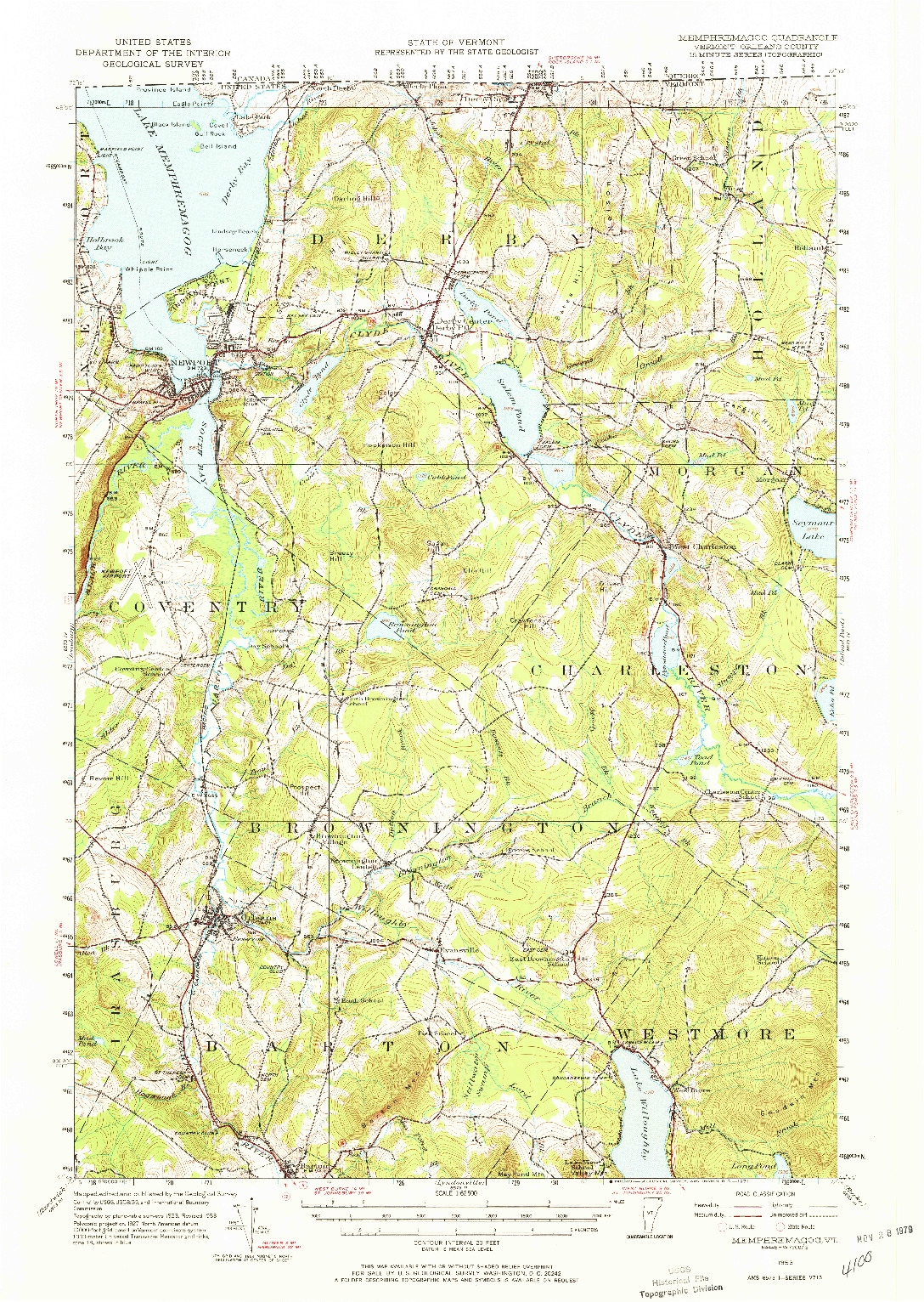 USGS 1:62500-SCALE QUADRANGLE FOR MEMPHREMAGOG, VT 1953