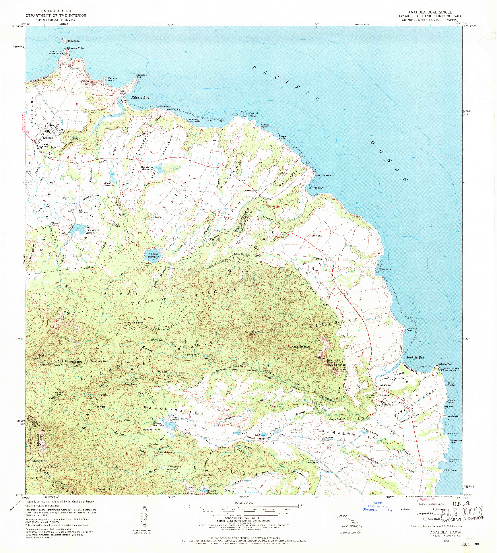 USGS 1:24000-SCALE QUADRANGLE FOR ANAHOLA, HI 1963