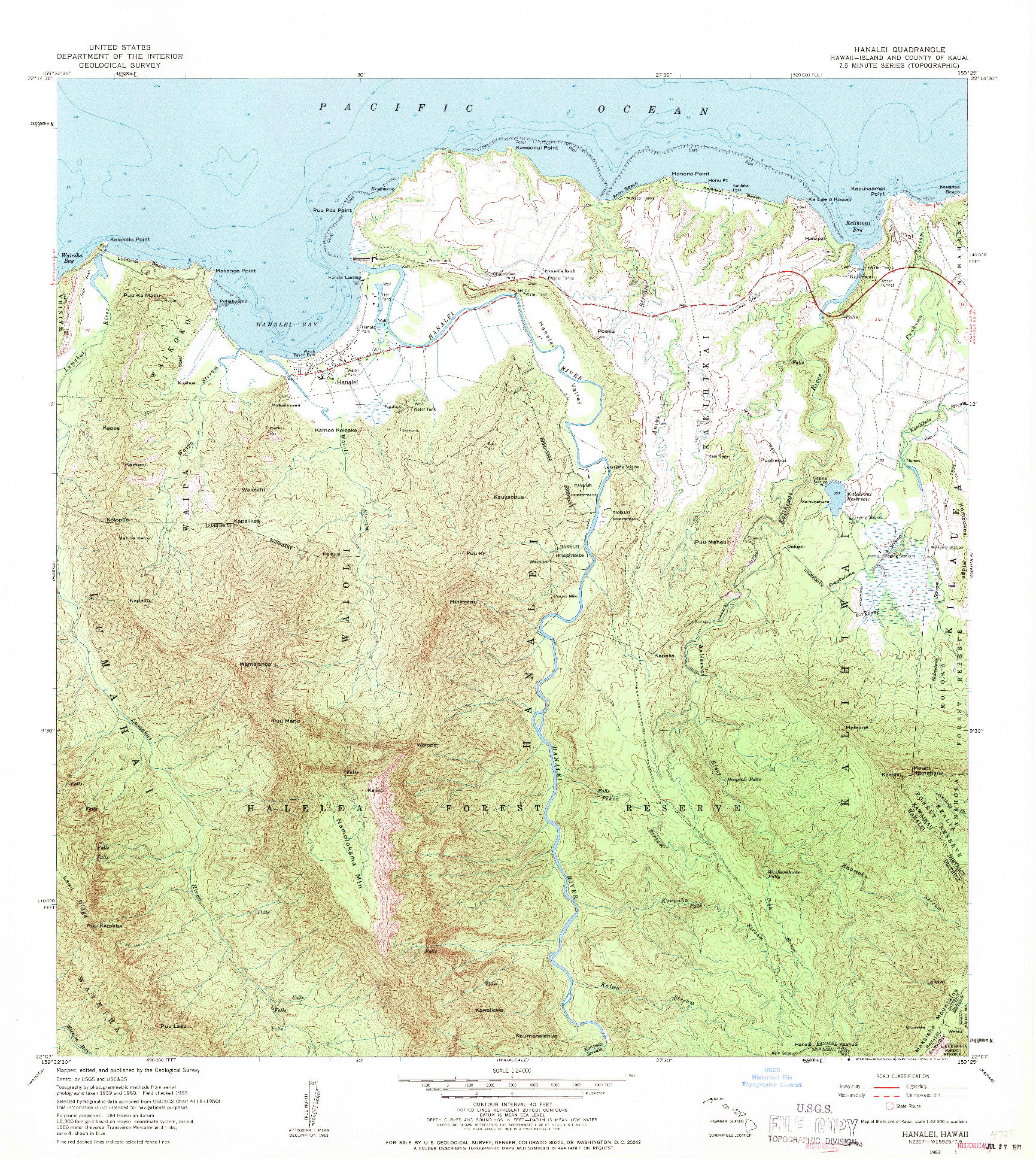 USGS 1:24000-SCALE QUADRANGLE FOR HANALEI, HI 1963