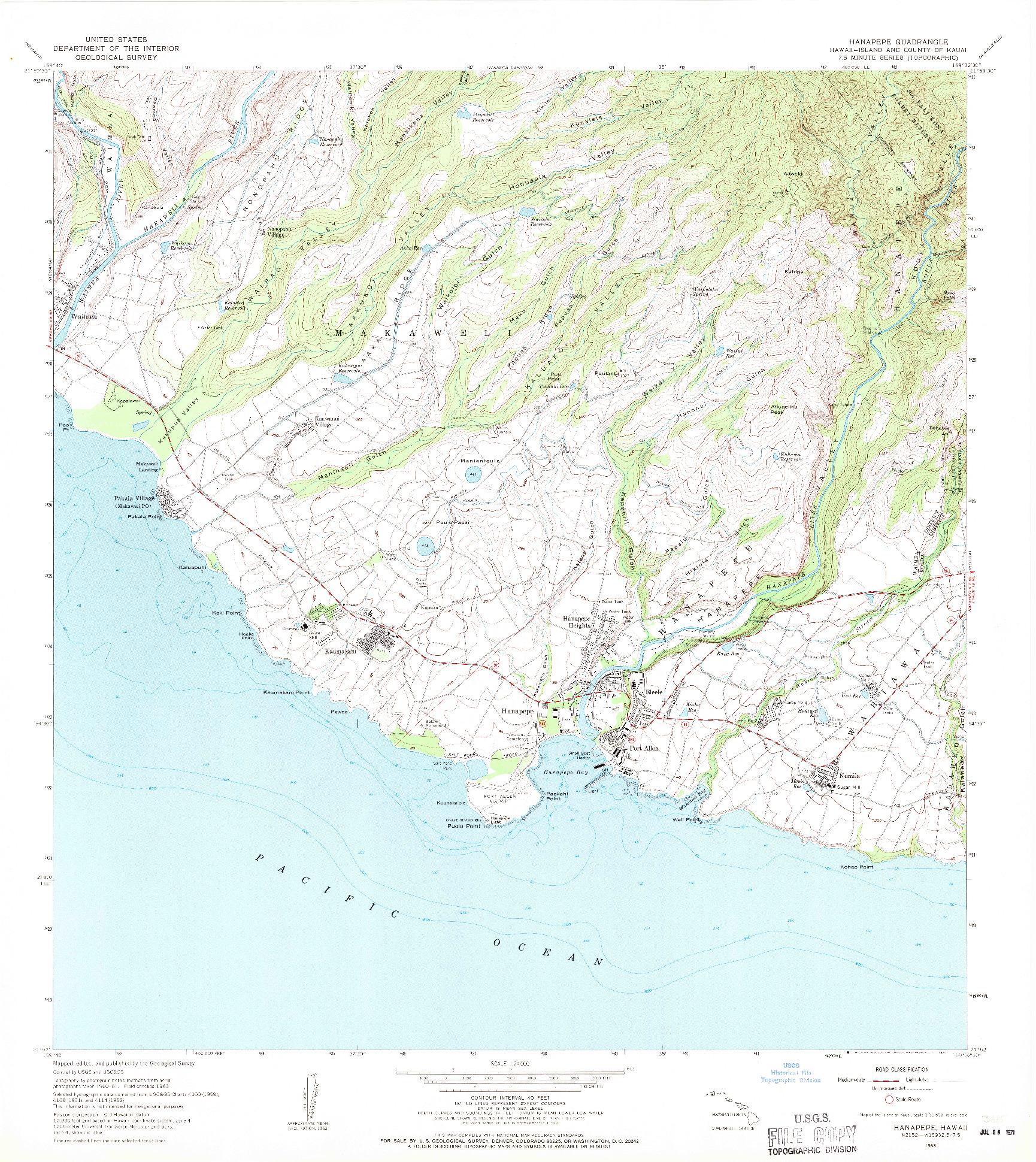 USGS 1:24000-SCALE QUADRANGLE FOR HANAPEPE, HI 1963