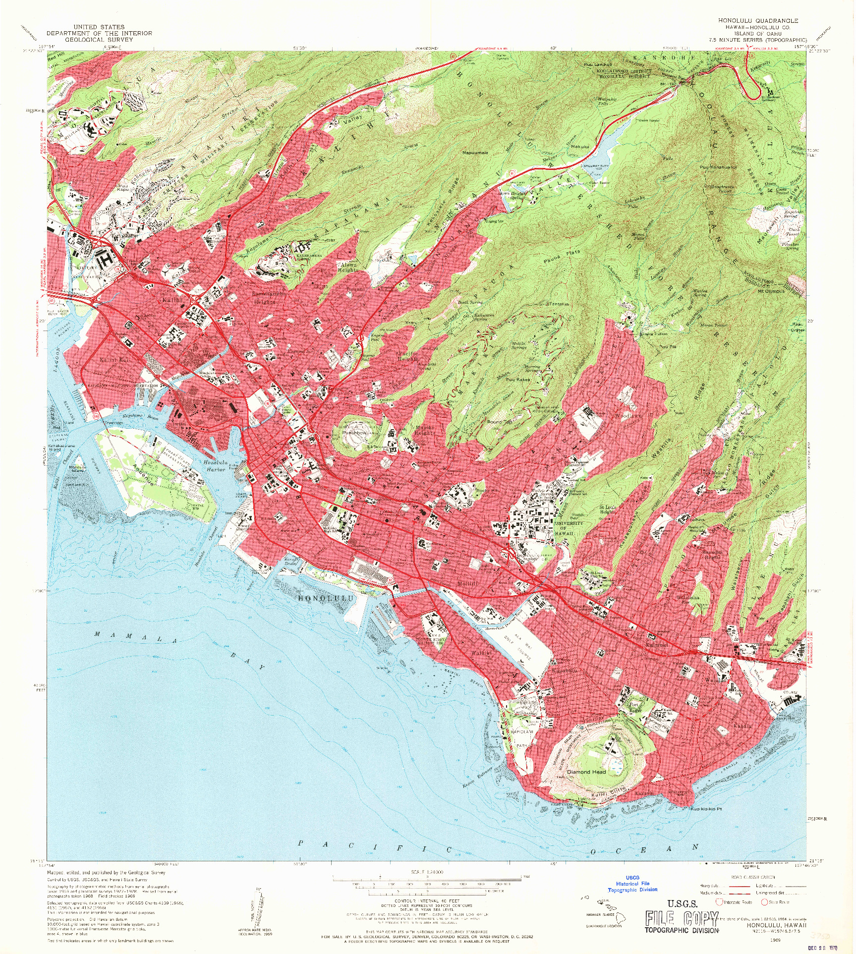 USGS 1:24000-SCALE QUADRANGLE FOR HONOLULU, HI 1969