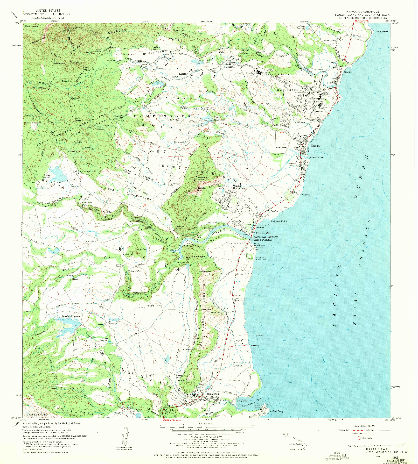 USGS 1:24000-SCALE QUADRANGLE FOR KAPAA, HI 1963