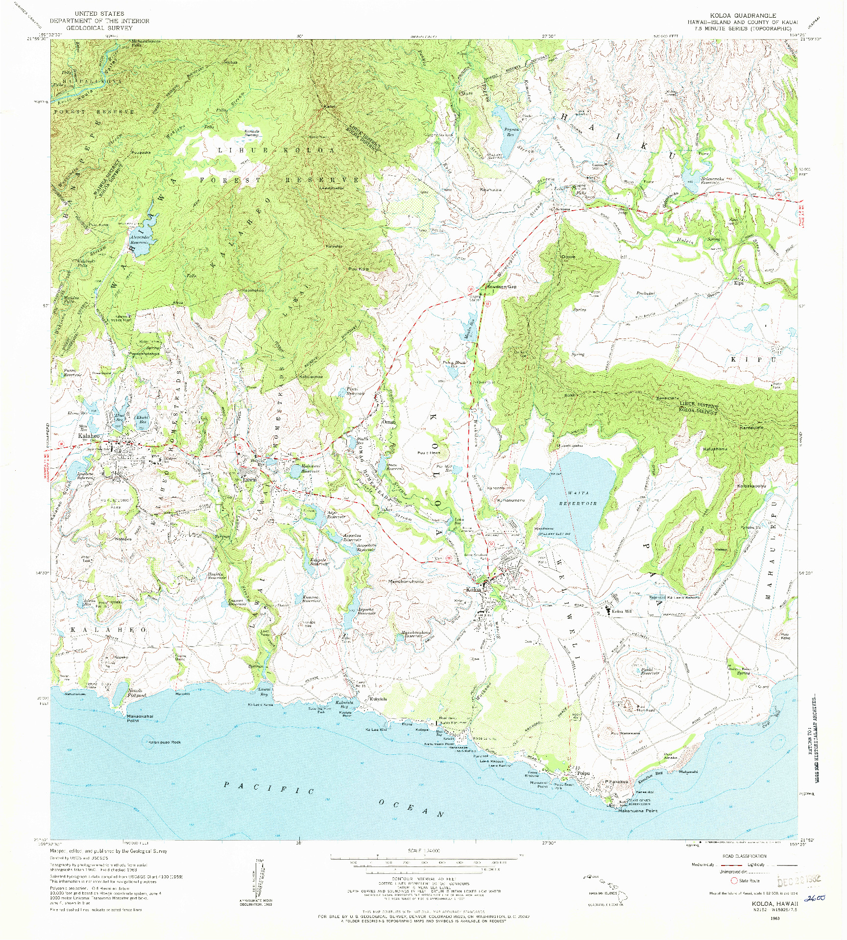 USGS 1:24000-SCALE QUADRANGLE FOR KOLOA, HI 1963