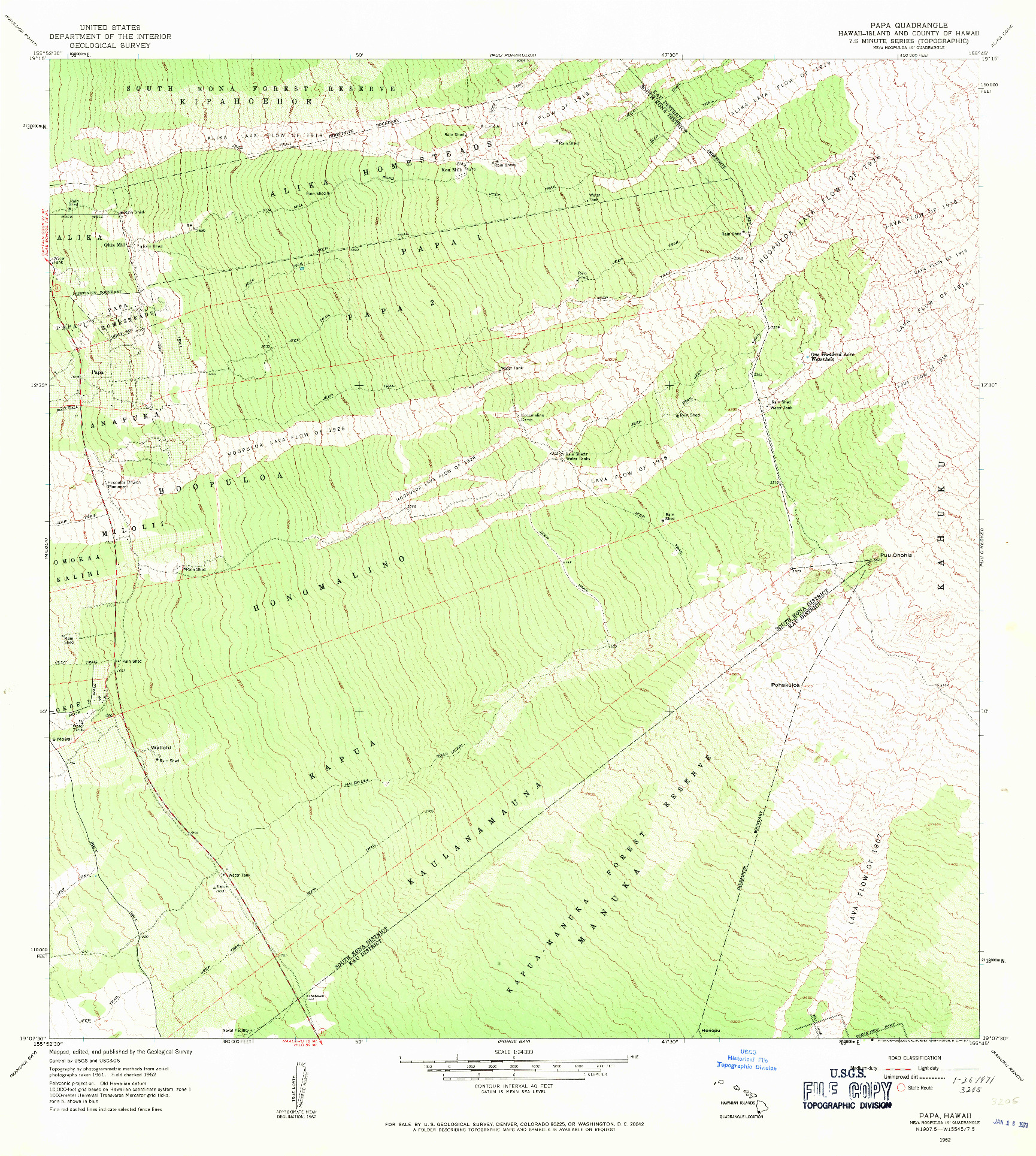 USGS 1:24000-SCALE QUADRANGLE FOR PAPA, HI 1962
