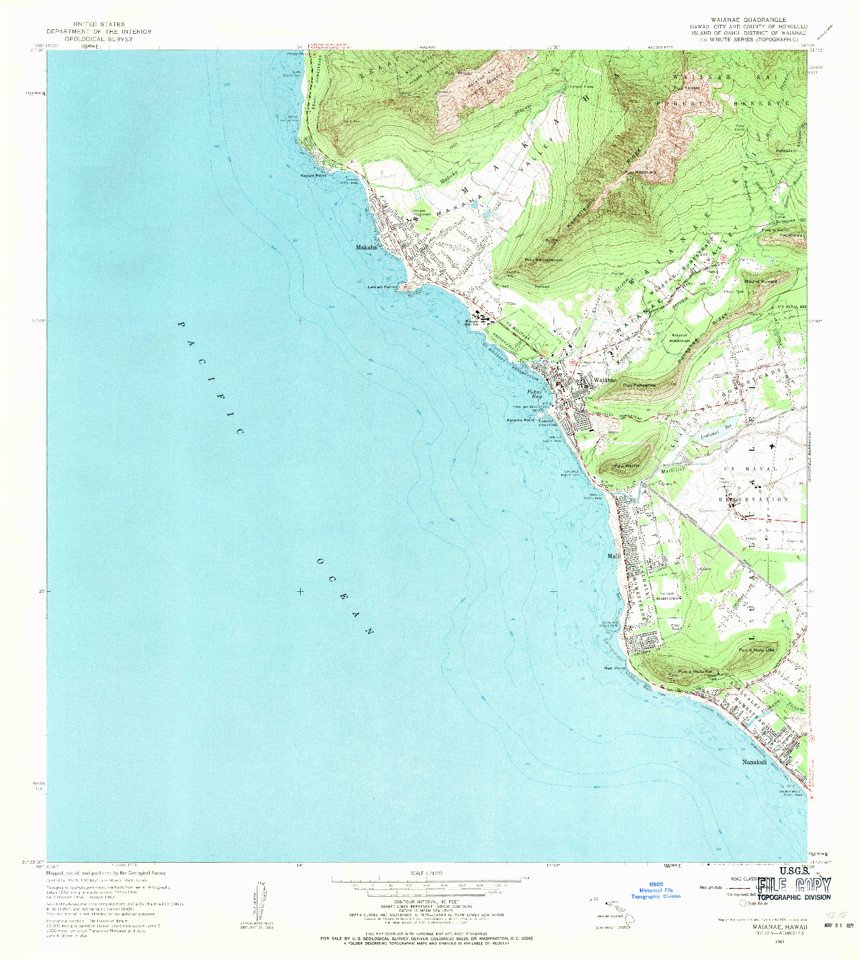 USGS 1:24000-SCALE QUADRANGLE FOR WAIANAE, HI 1963