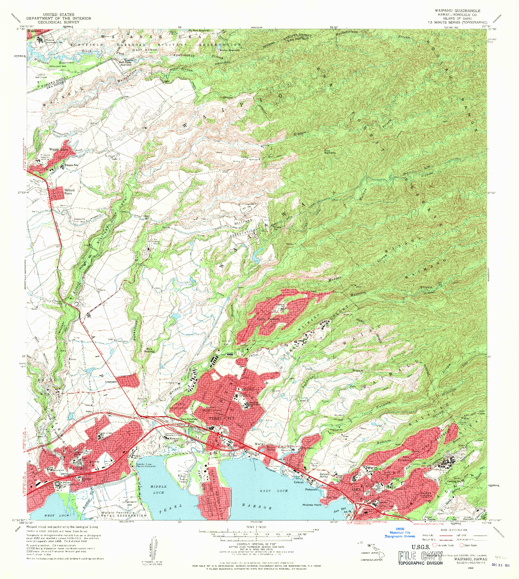 USGS 1:24000-SCALE QUADRANGLE FOR WAIPAHU, HI 1968