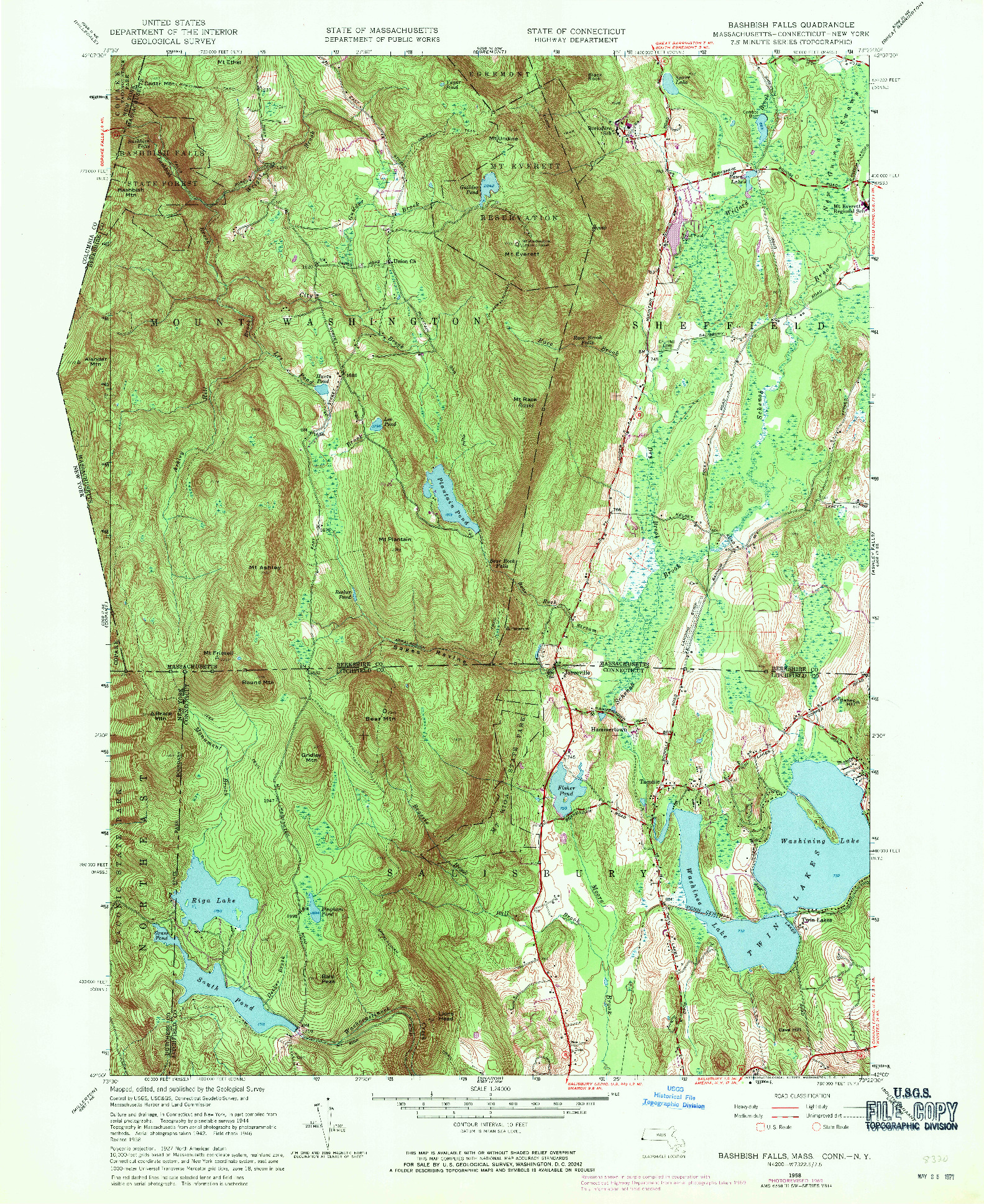 USGS 1:24000-SCALE QUADRANGLE FOR BASHBISH FALLS, MA 1958