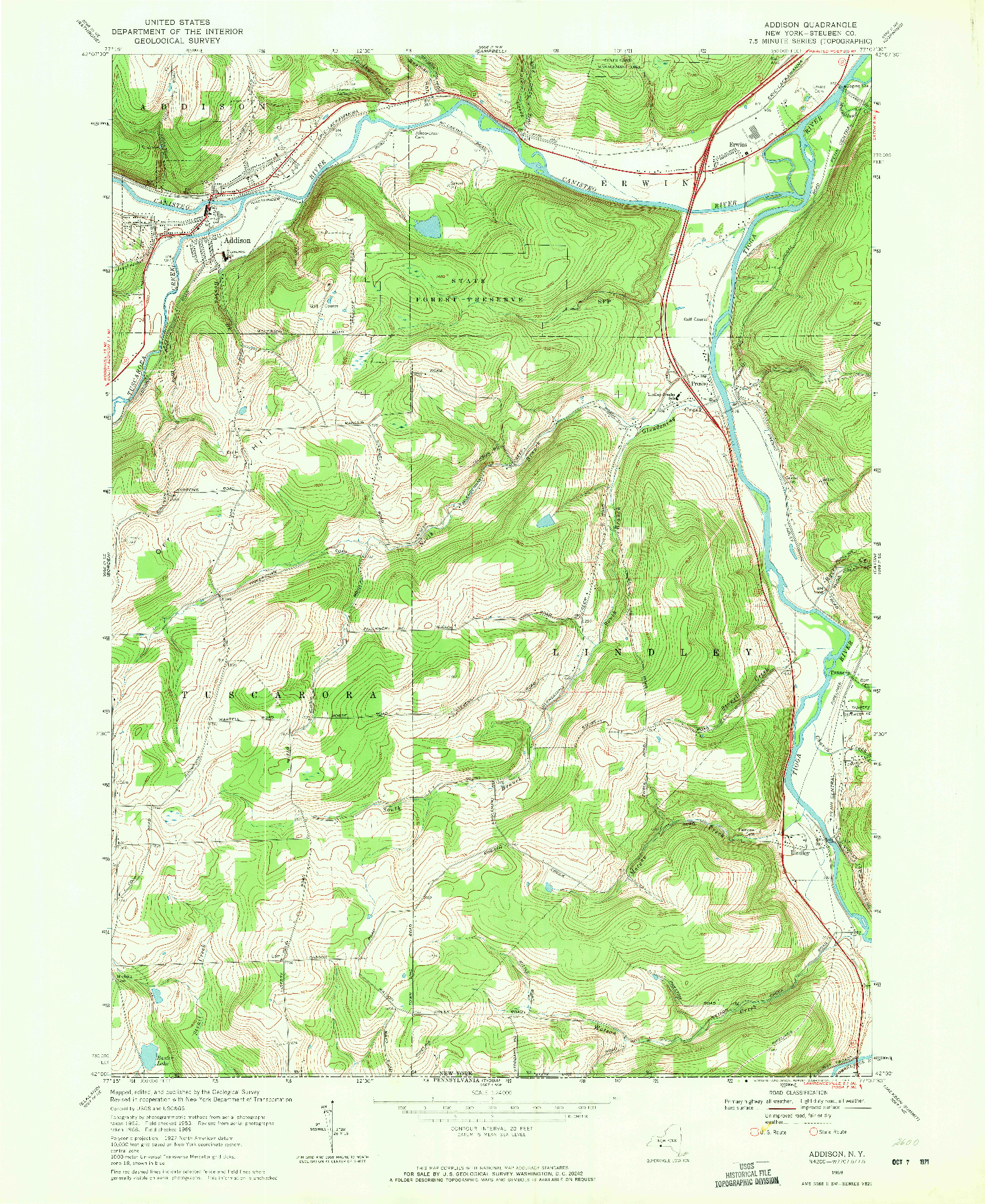 USGS 1:24000-SCALE QUADRANGLE FOR ADDISON, NY 1969