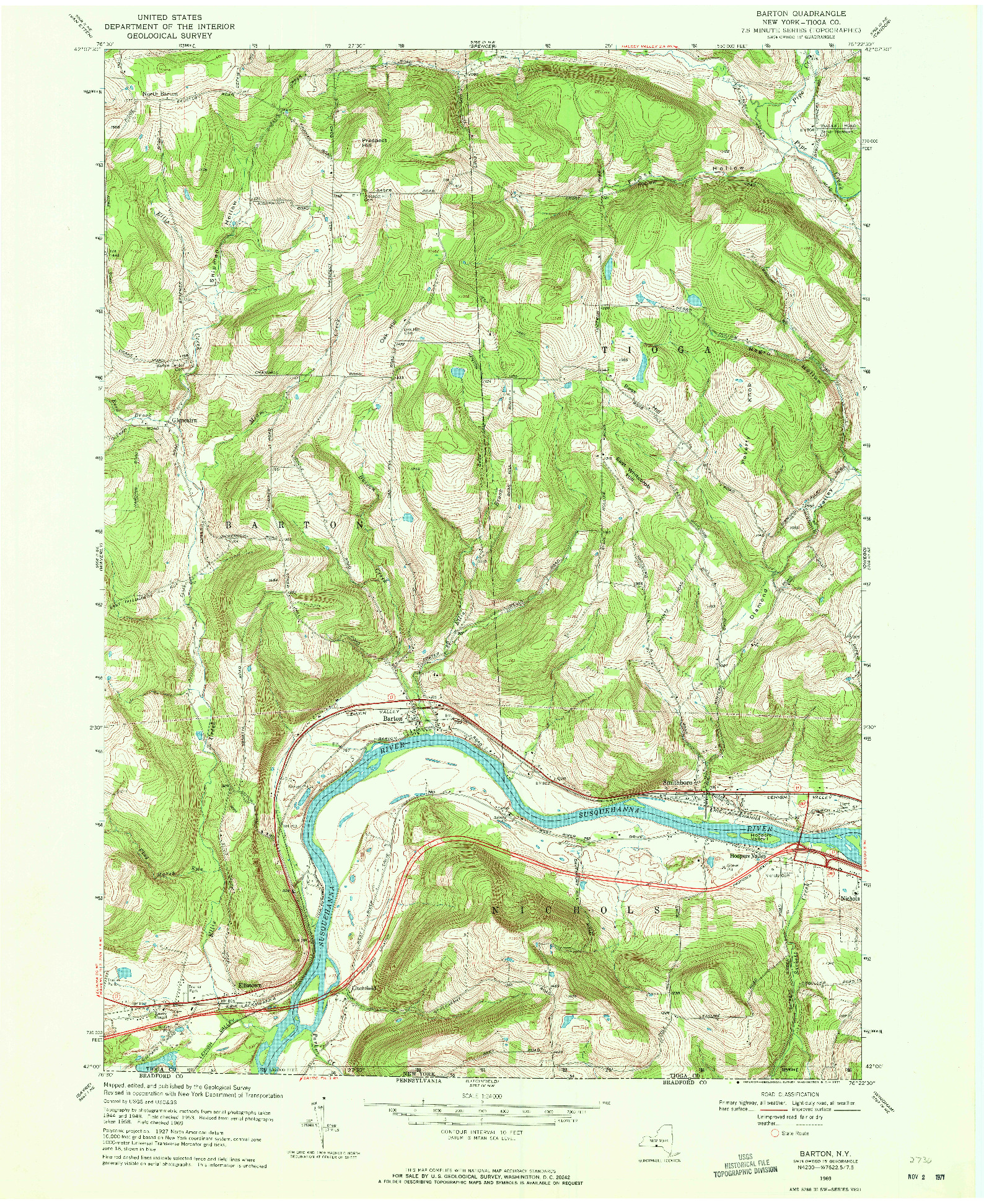 USGS 1:24000-SCALE QUADRANGLE FOR BARTON, NY 1969