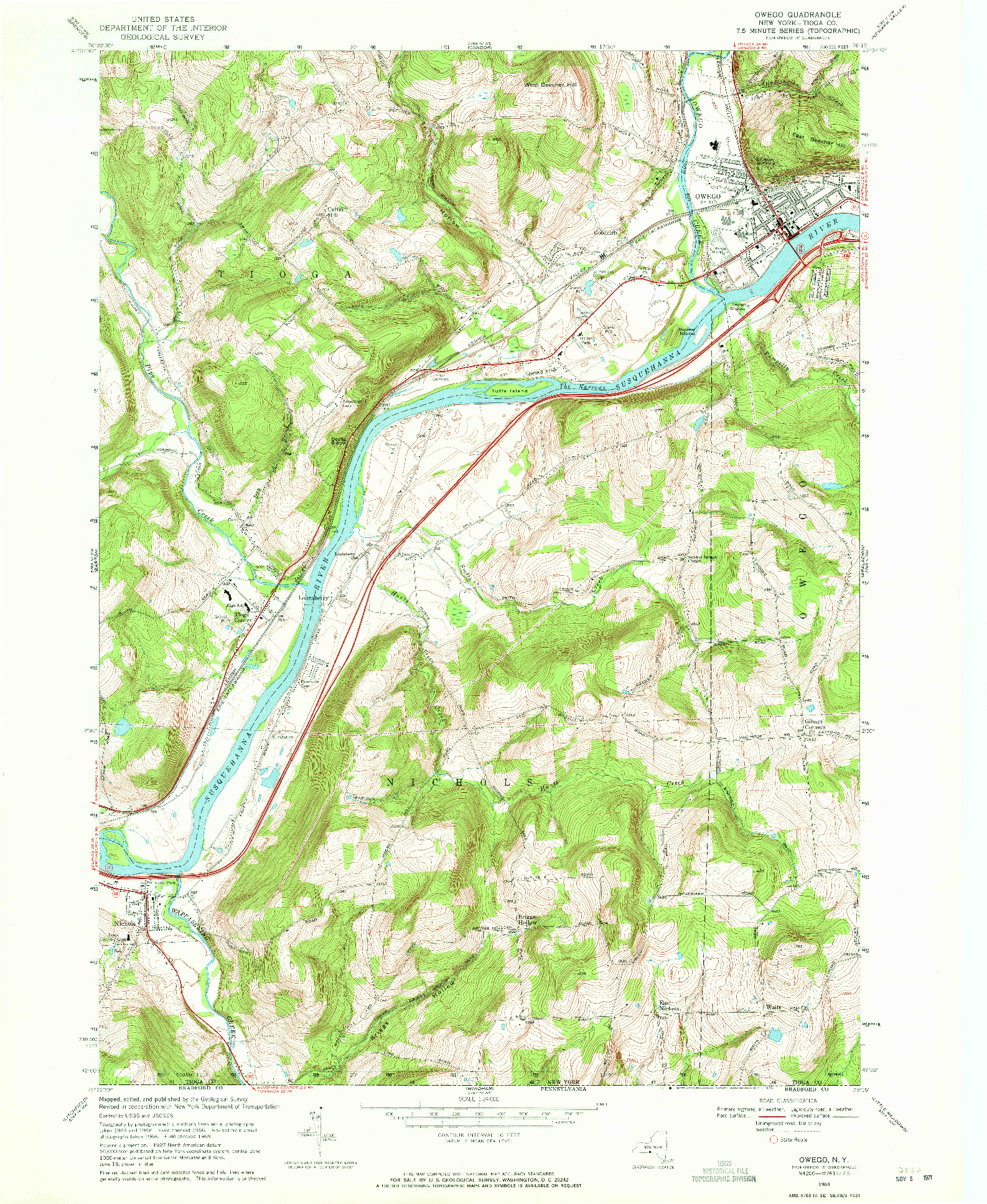 USGS 1:24000-SCALE QUADRANGLE FOR OWEGO, NY 1969