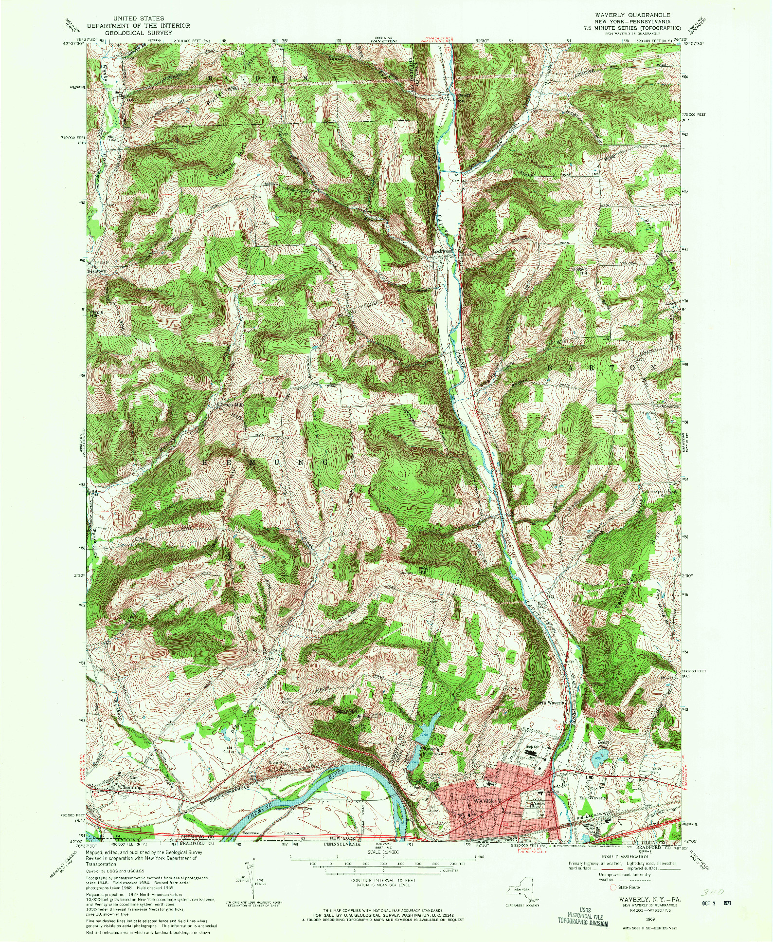 USGS 1:24000-SCALE QUADRANGLE FOR WAVERLY, NY 1969