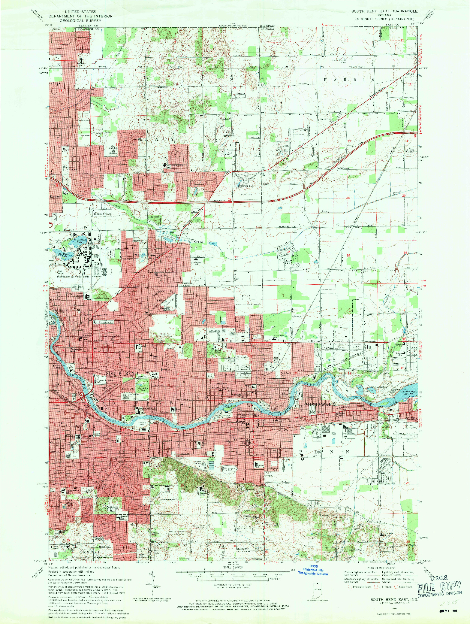 USGS 1:24000-SCALE QUADRANGLE FOR SOUTH BEND EAST, IN 1969