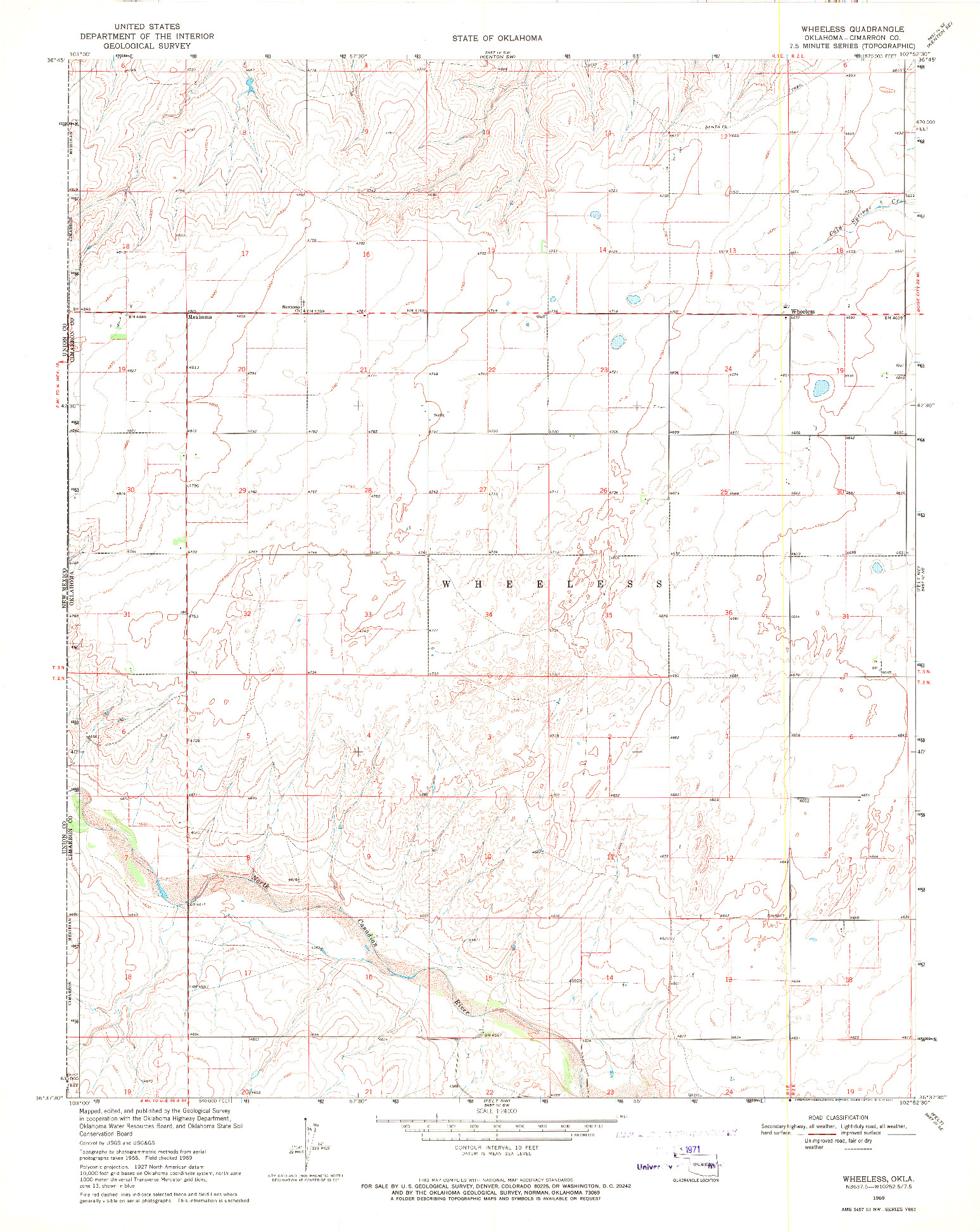 USGS 1:24000-SCALE QUADRANGLE FOR WHEELESS, OK 1969