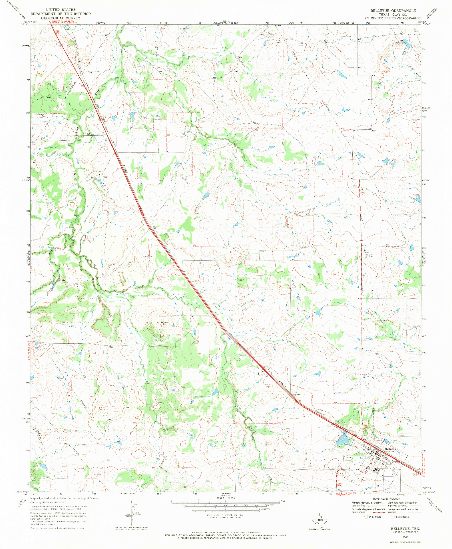 USGS 1:24000-SCALE QUADRANGLE FOR BELLEVUE, TX 1968