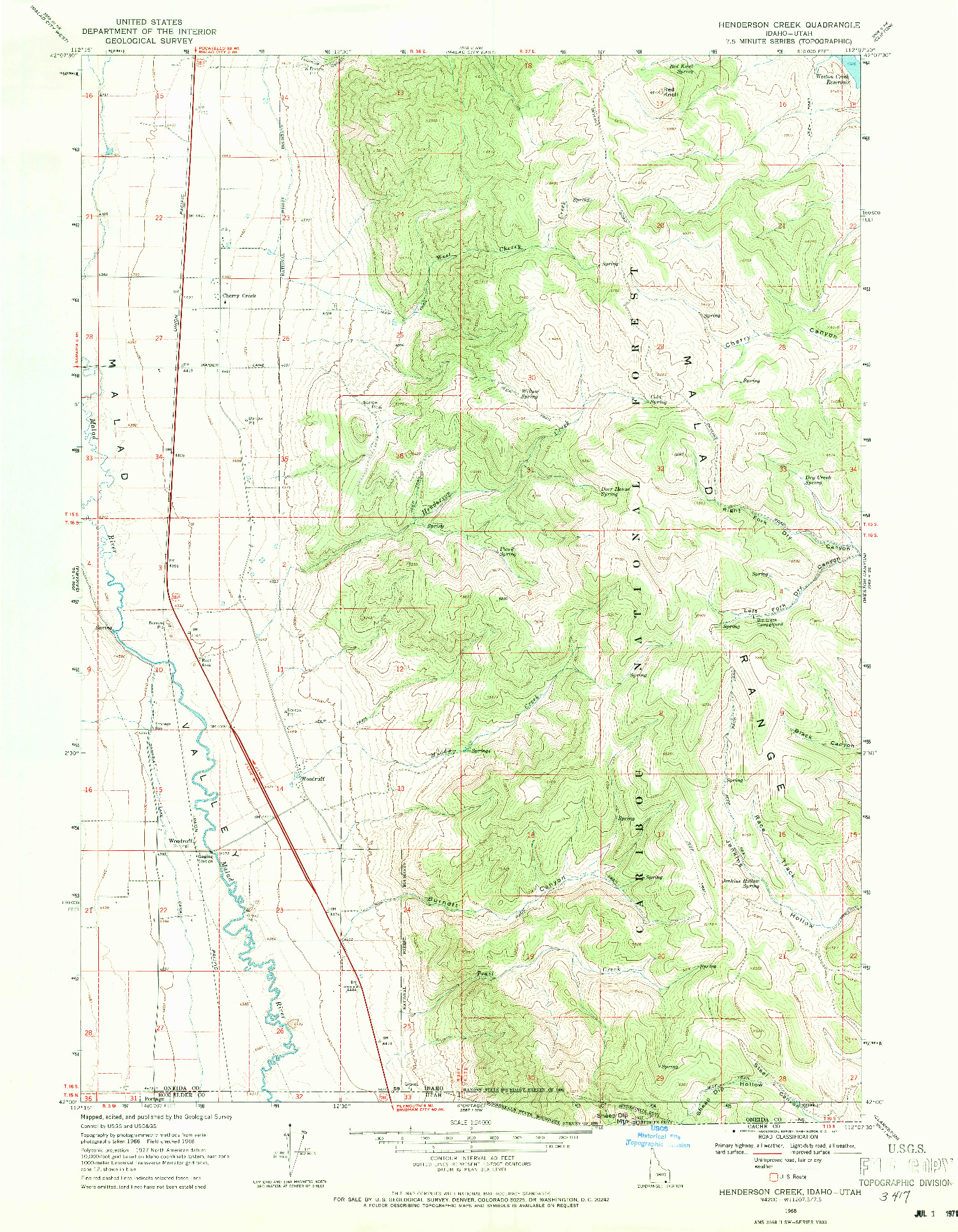 USGS 1:24000-SCALE QUADRANGLE FOR HENDERSON CREEK, ID 1968