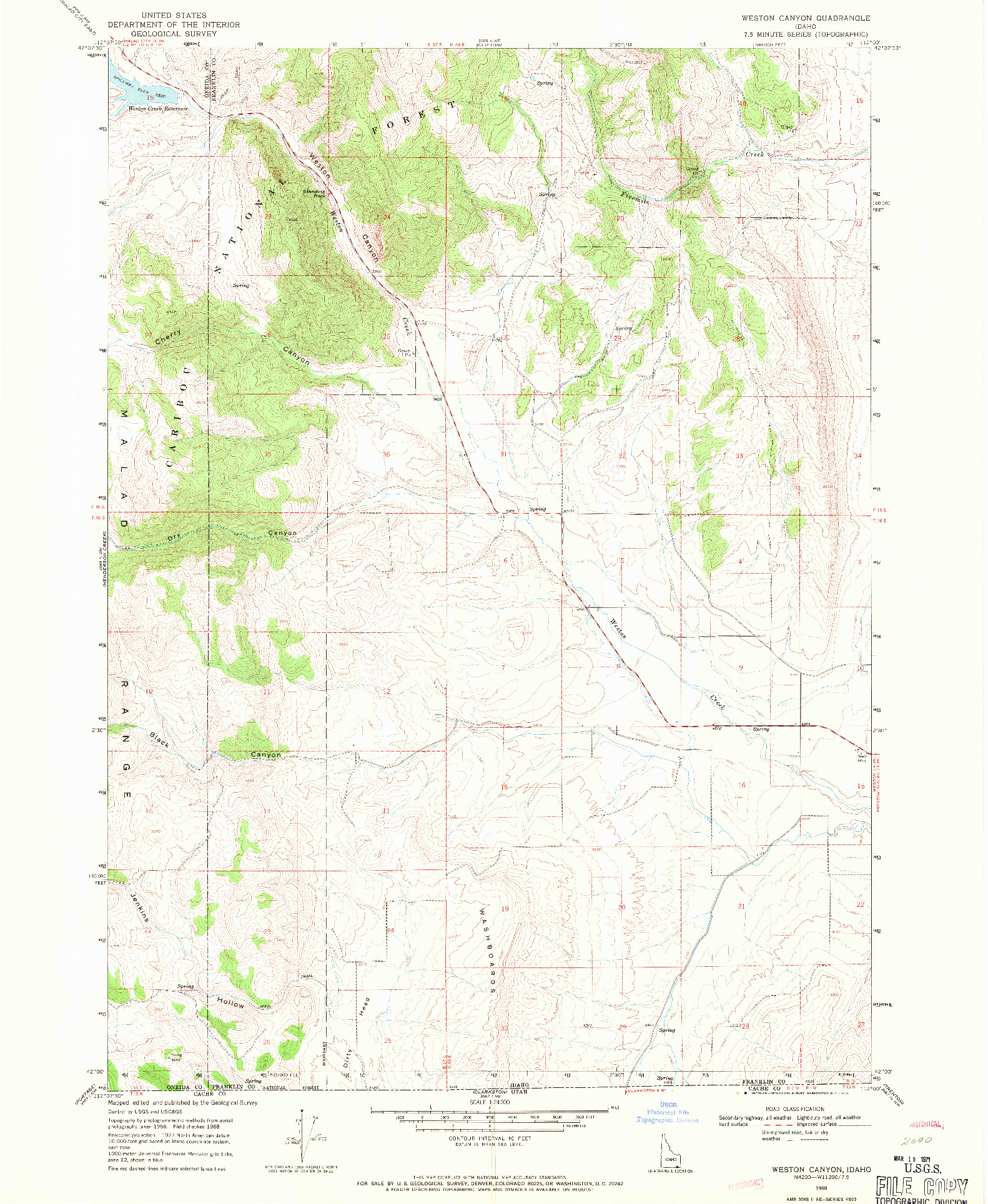 USGS 1:24000-SCALE QUADRANGLE FOR WESTON CANYON, ID 1968