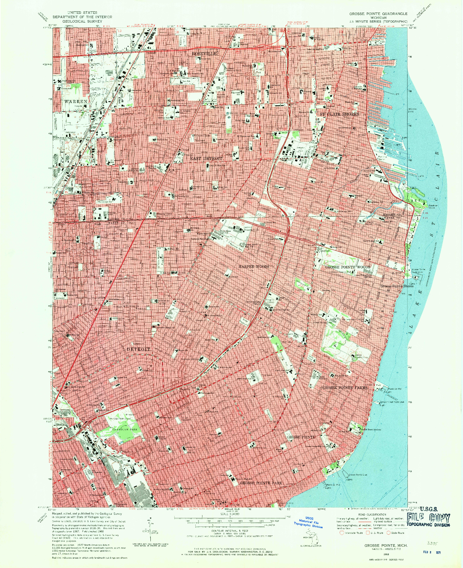 USGS 1:24000-SCALE QUADRANGLE FOR GROSSE POINTE, MI 1968