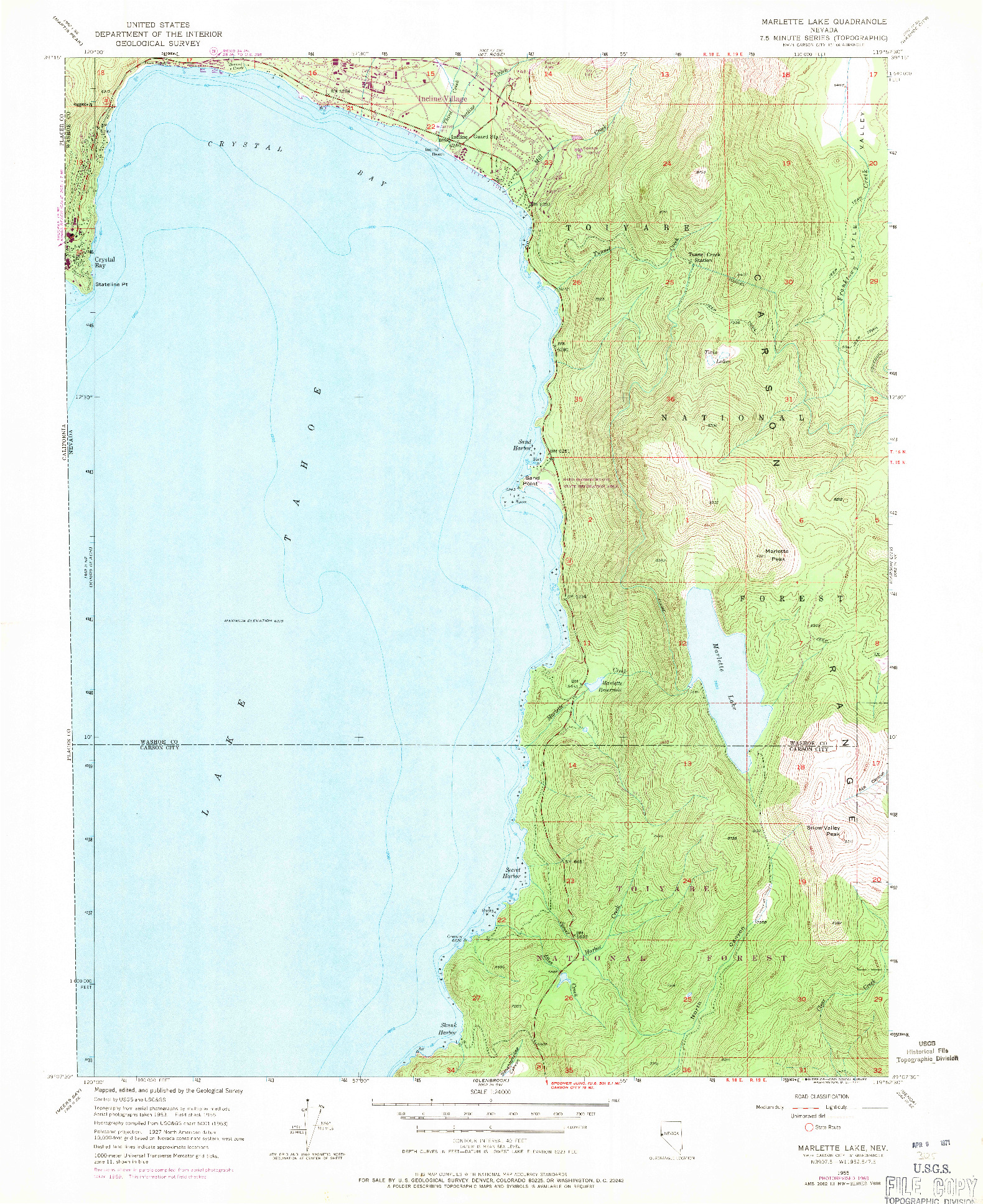 USGS 1:24000-SCALE QUADRANGLE FOR MARLETTE LAKE, NV 1955