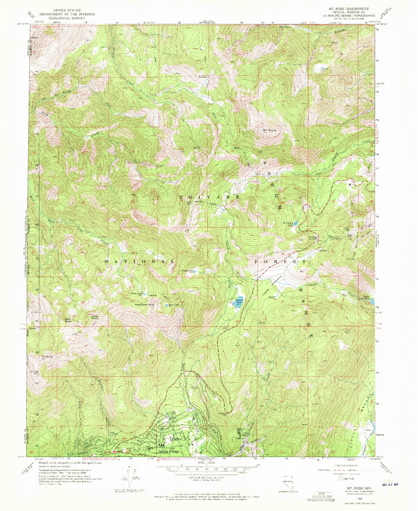 USGS 1:24000-SCALE QUADRANGLE FOR MT. ROSE, NV 1968