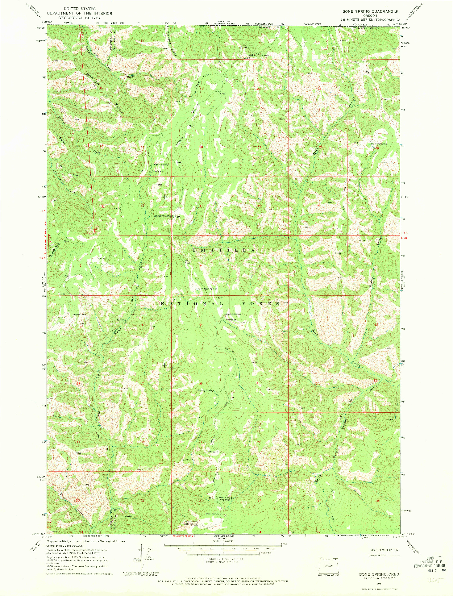 USGS 1:24000-SCALE QUADRANGLE FOR BONE SPRING, OR 1967