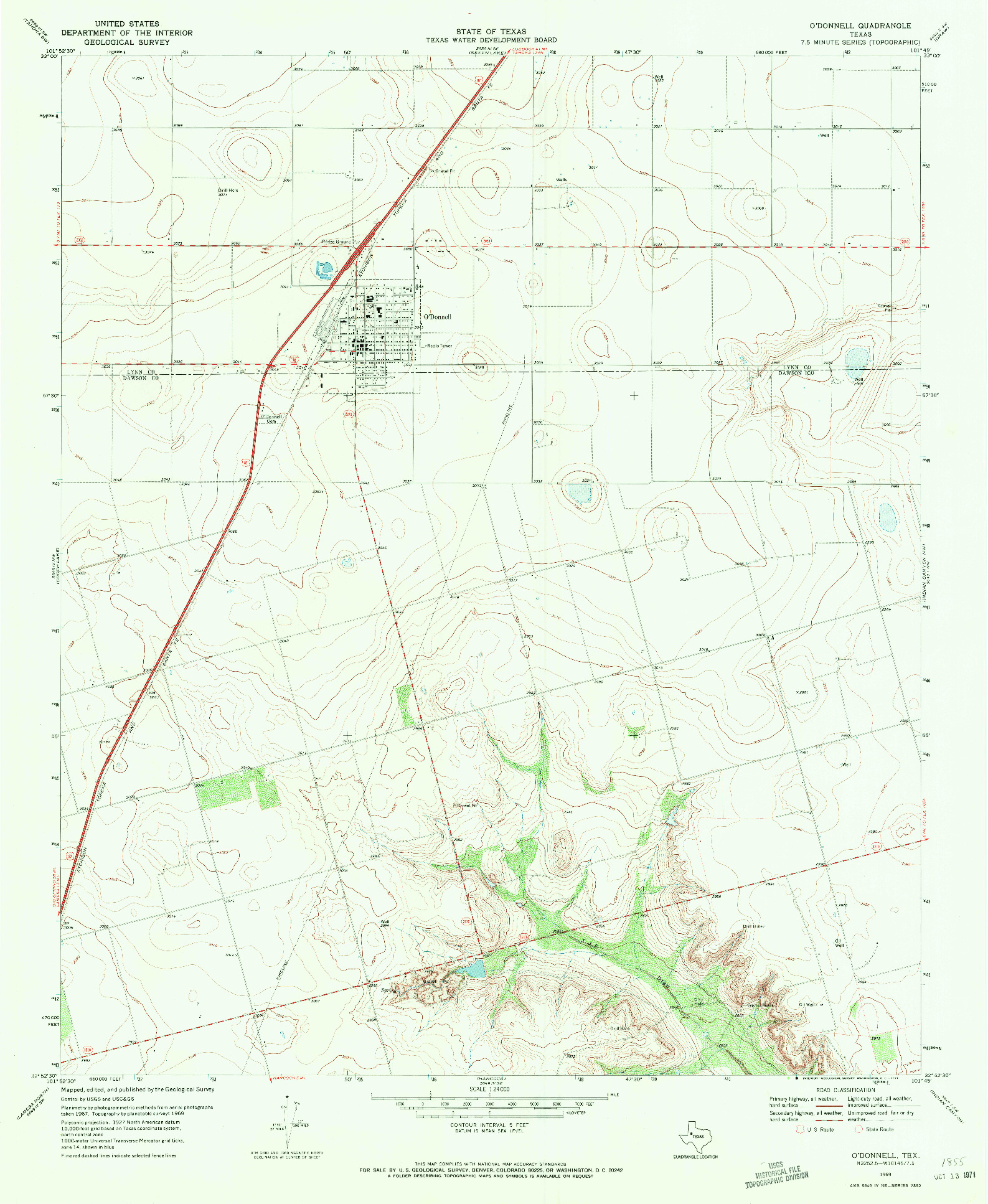 USGS 1:24000-SCALE QUADRANGLE FOR O'DONNELL, TX 1969
