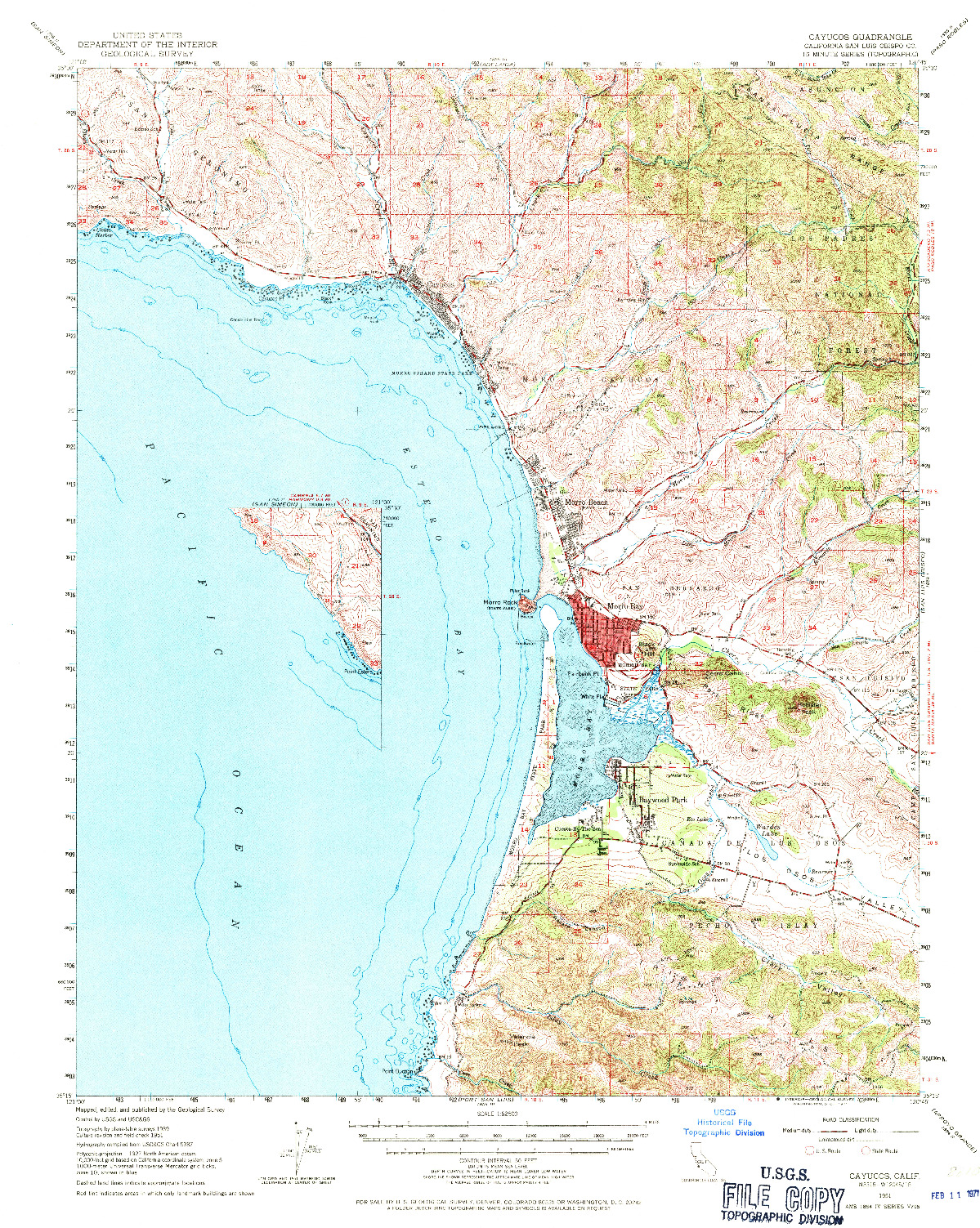 USGS 1:62500-SCALE QUADRANGLE FOR CAYUCOS, CA 1951