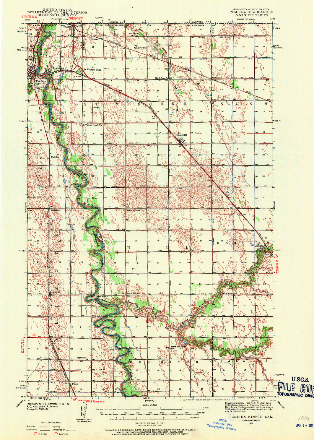 USGS 1:62500-SCALE QUADRANGLE FOR PEMBINA, MN 1939