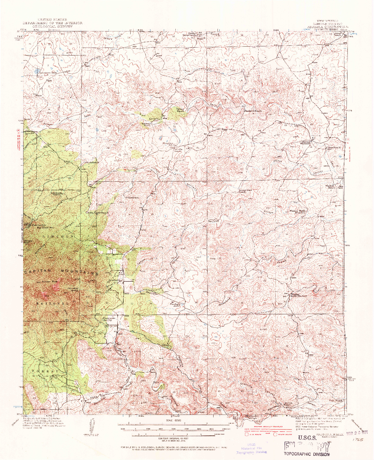 USGS 1:62500-SCALE QUADRANGLE FOR ARABELA, NM 1936