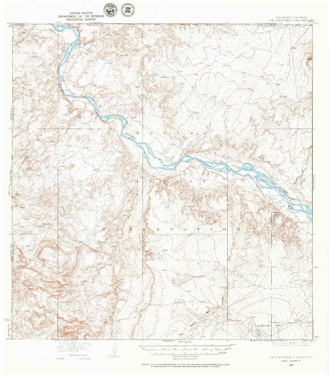 USGS 1:62500-SCALE QUADRANGLE FOR RATTLESNAKE, NM 1934