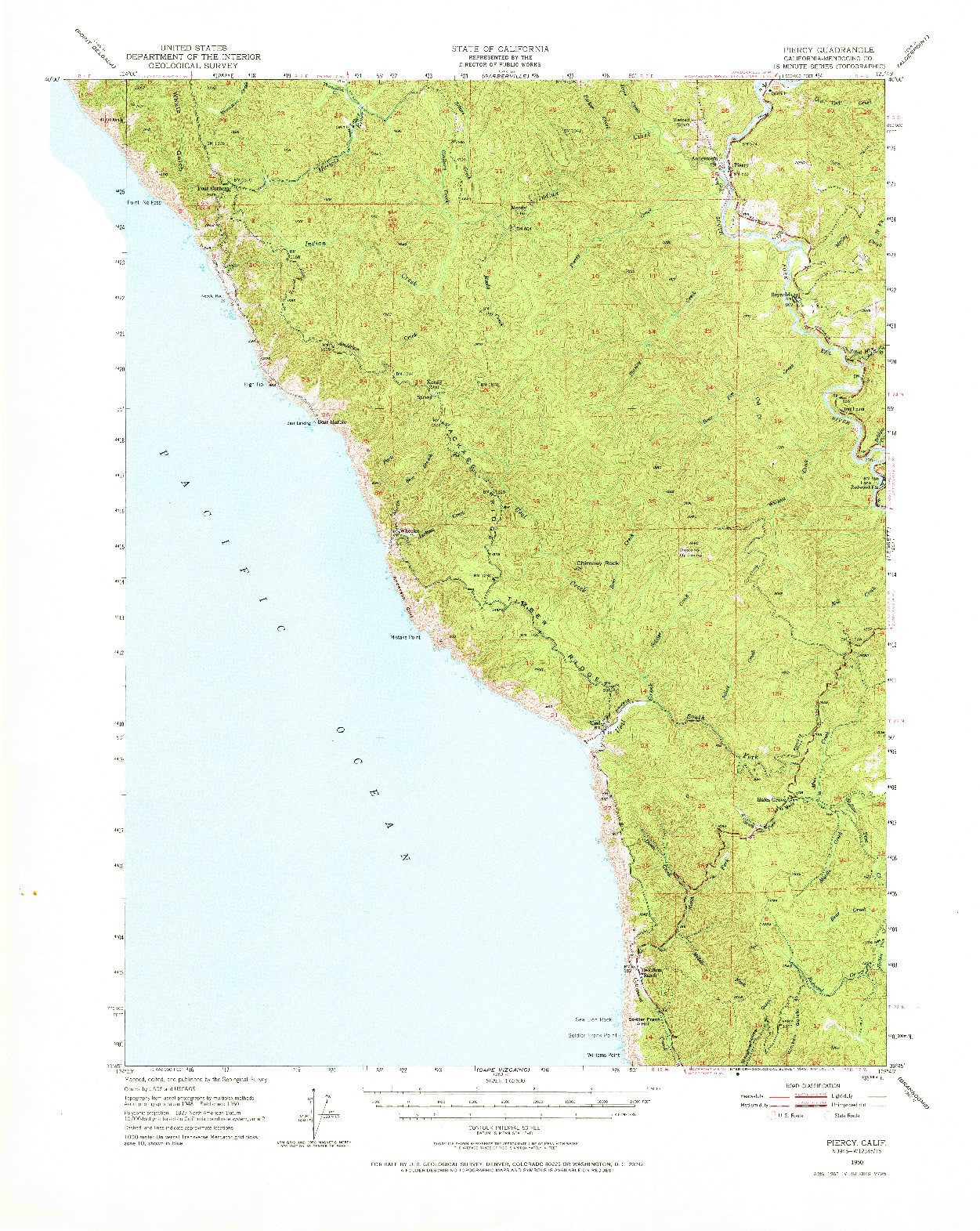 USGS 1:62500-SCALE QUADRANGLE FOR PIERCY, CA 1950