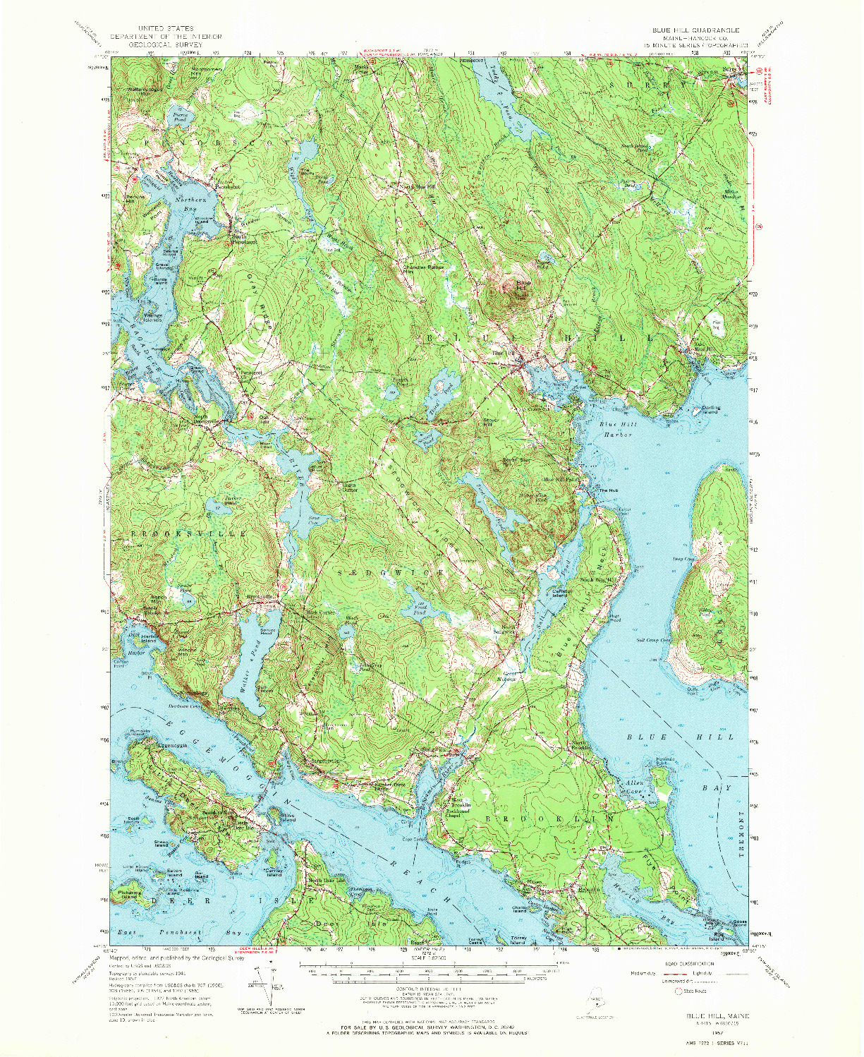 USGS 1:62500-SCALE QUADRANGLE FOR BLUE HILL, ME 1957