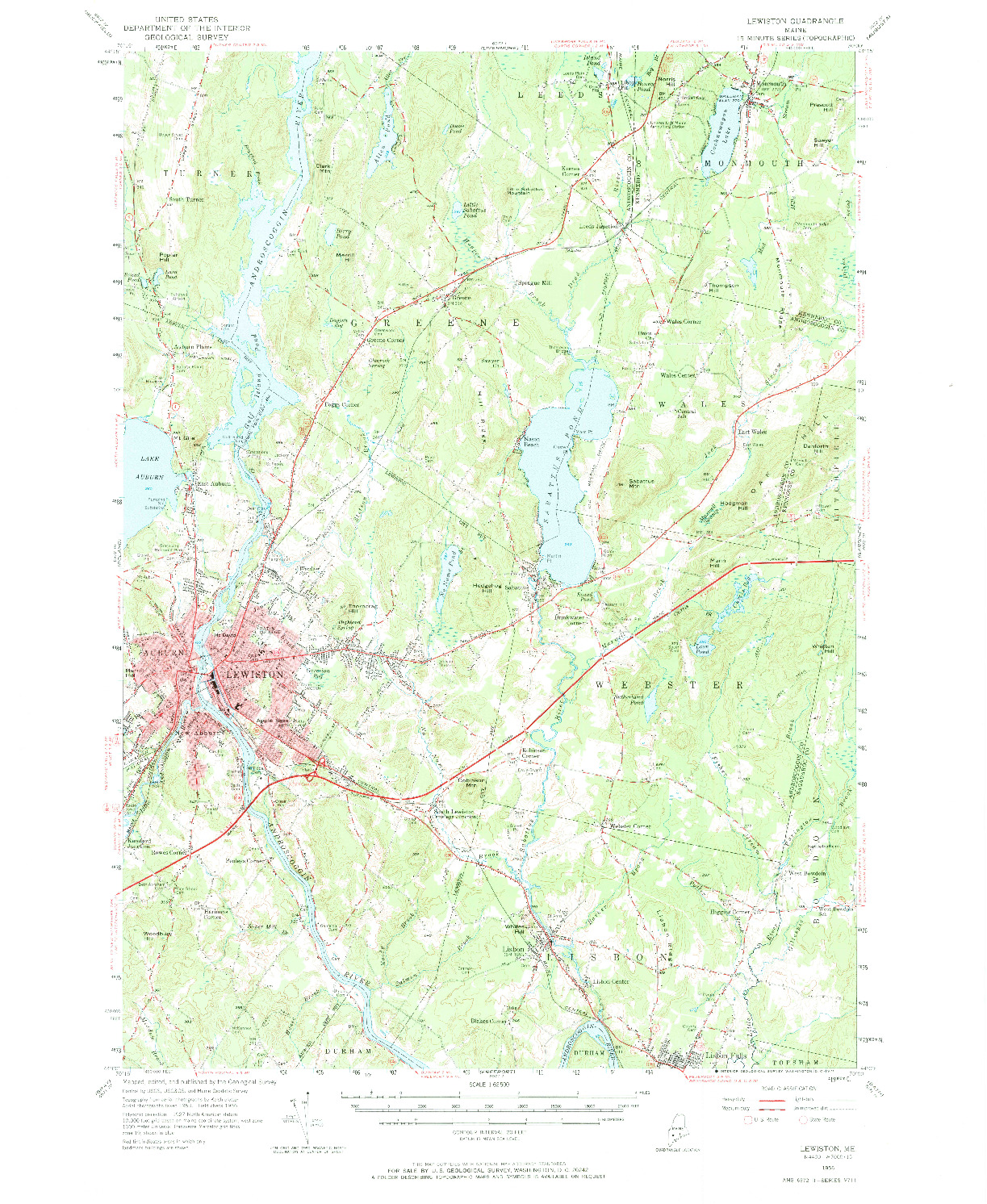 USGS 1:62500-SCALE QUADRANGLE FOR LEWISTON, ME 1956