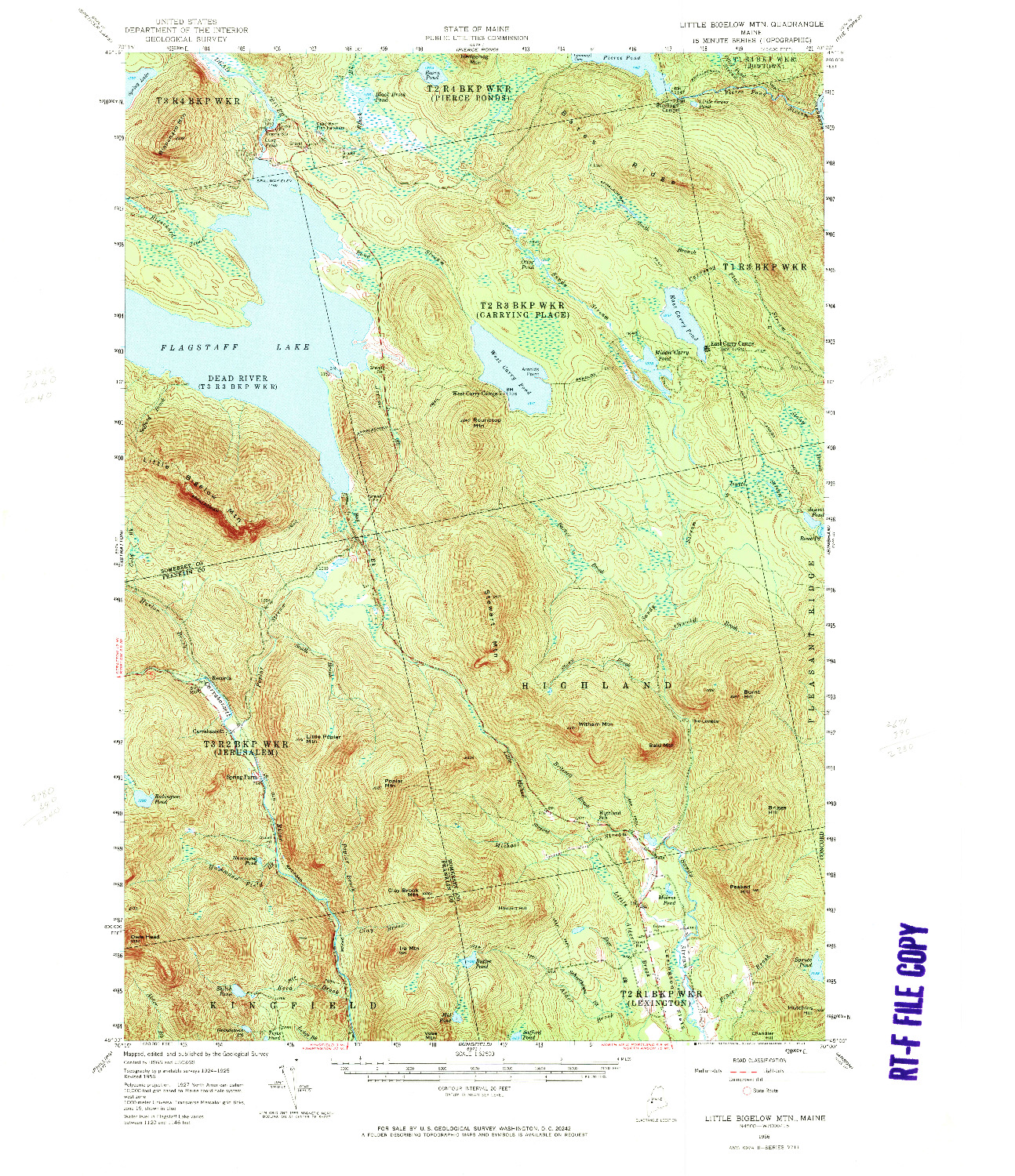 USGS 1:62500-SCALE QUADRANGLE FOR LITTLE BIGELOW MTN, ME 1956