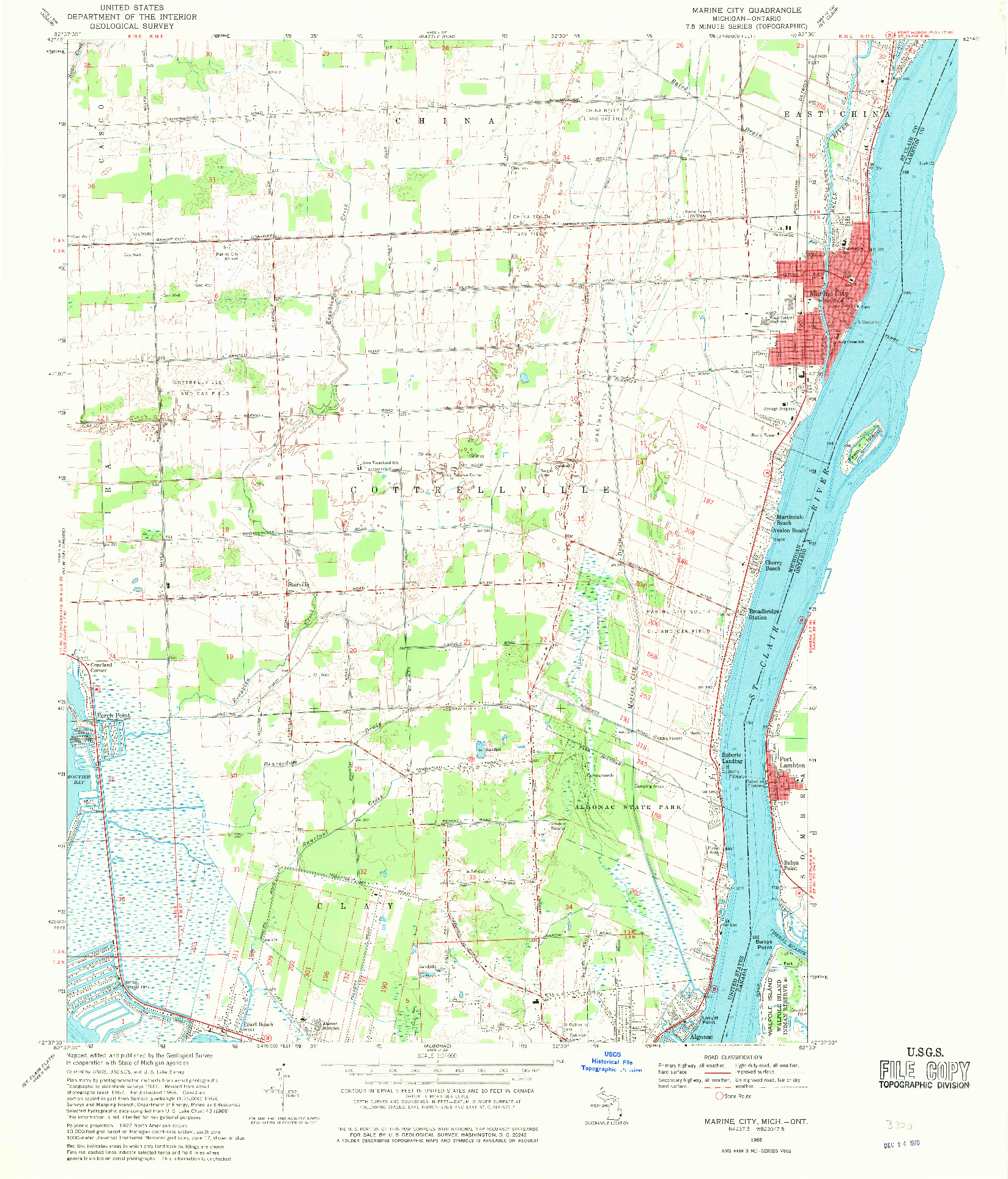 USGS 1:24000-SCALE QUADRANGLE FOR MARINE CITY, MI 1968