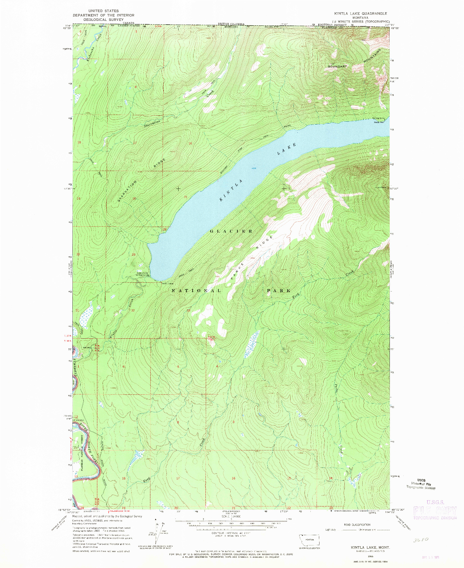 USGS 1:24000-SCALE QUADRANGLE FOR KINTLA LAKE, MT 1966